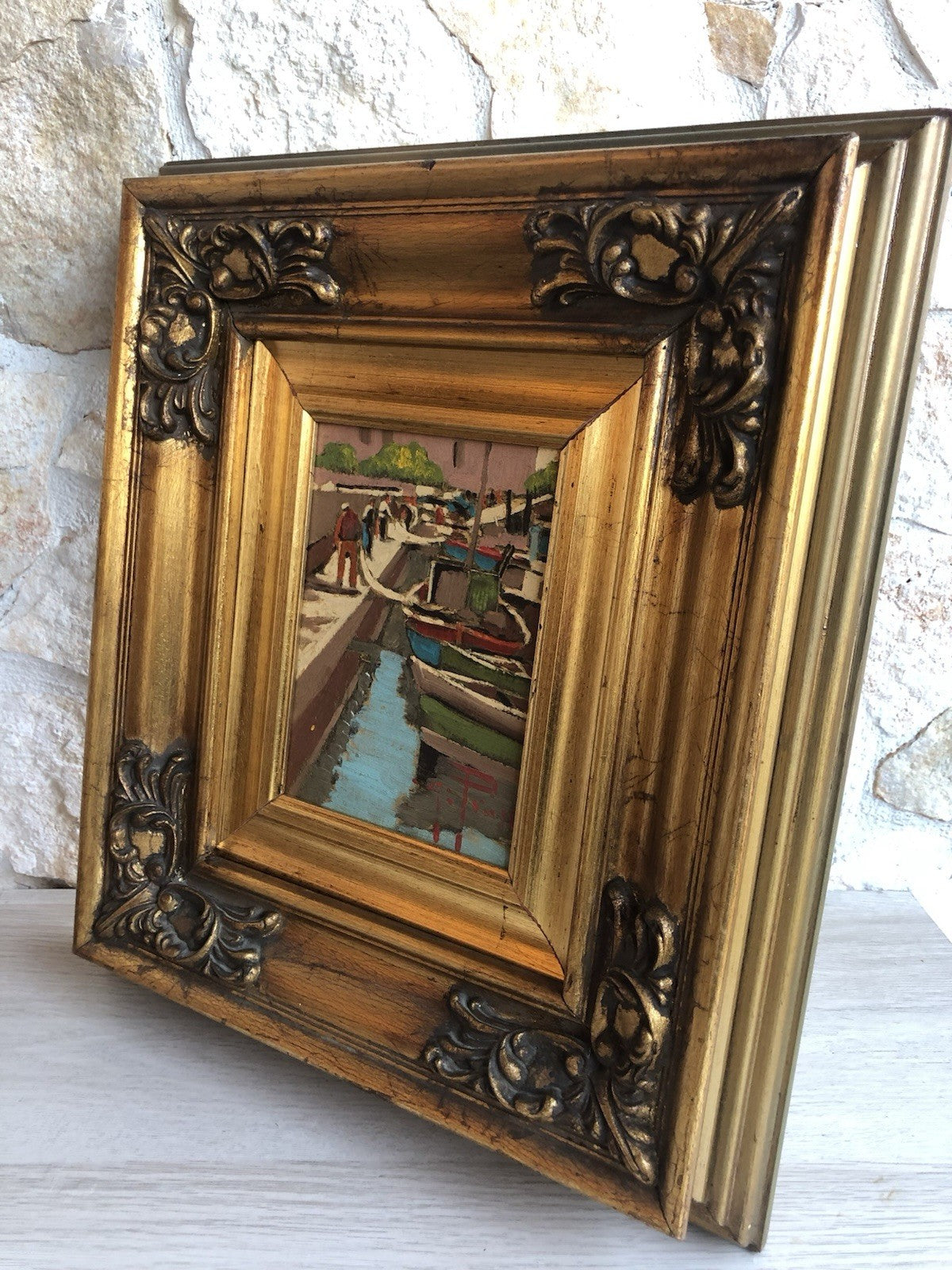 Quadro -Pescatori Al Porto- dipinto a olio