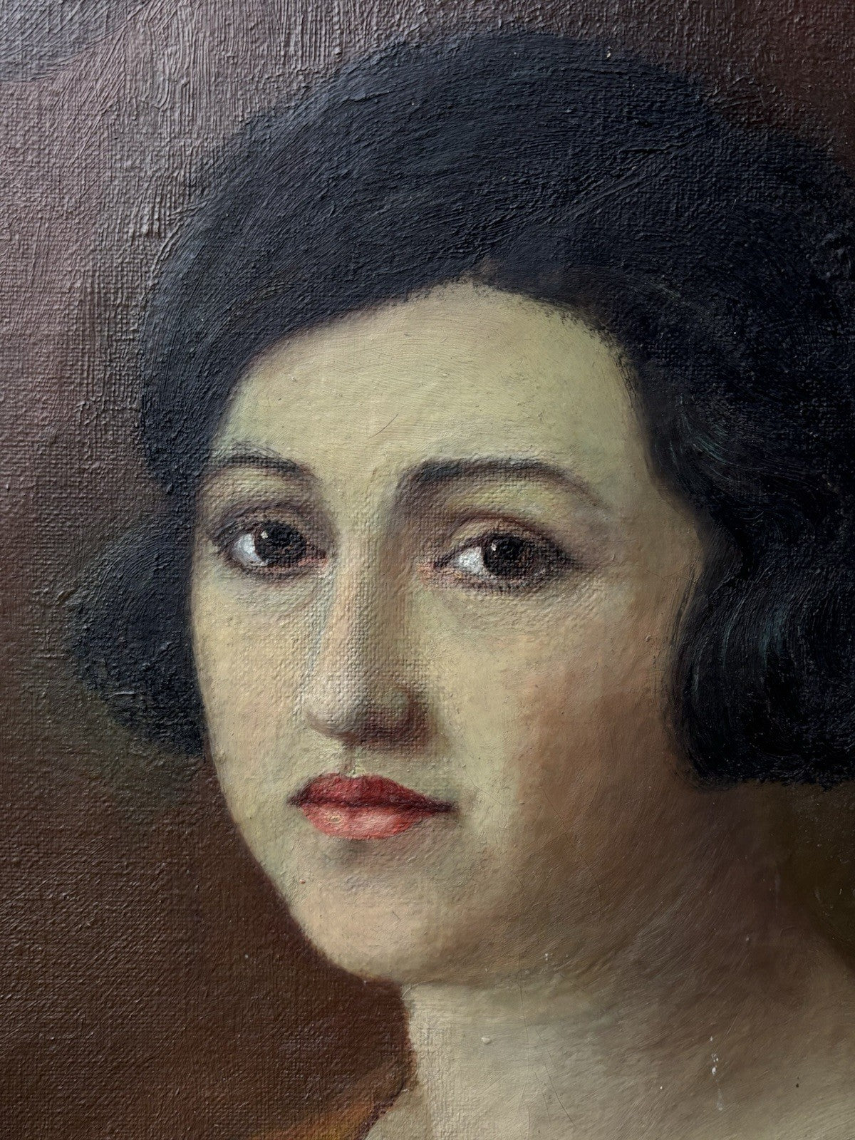 Grande quadro antico -Ritratto Di Donna- dipinto a olio su tela