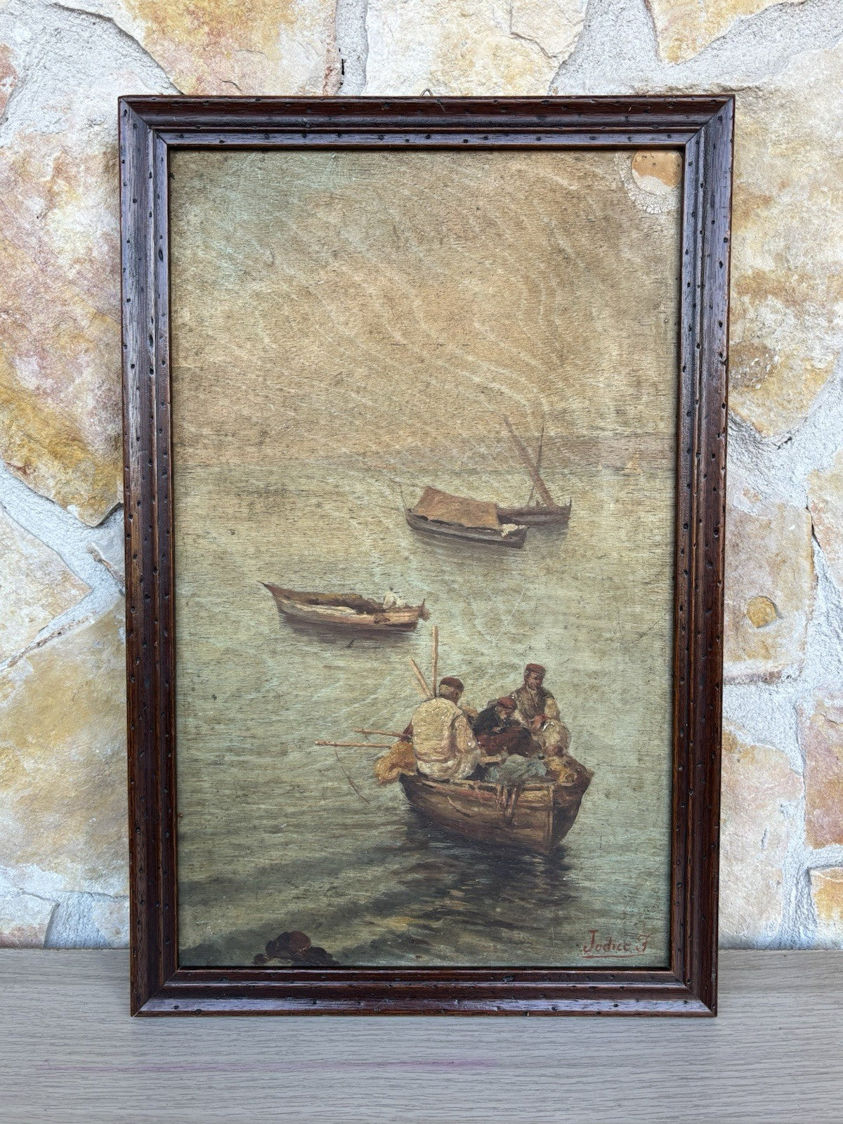 Quadro antico -Marina Con Pescatori- dipinto a olio