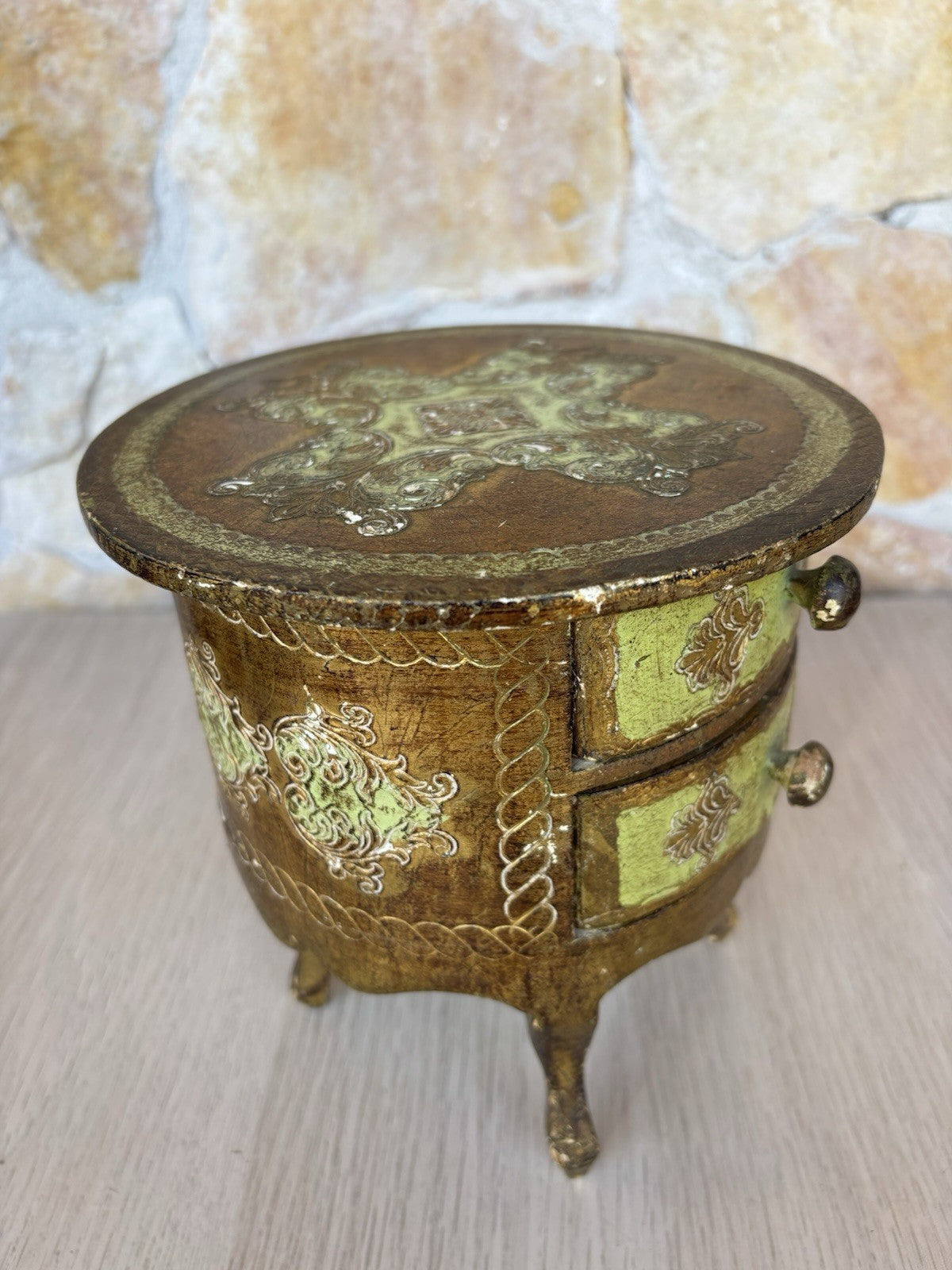 Scatola Portagioie Vintage In Legno Stile Fiorentino
