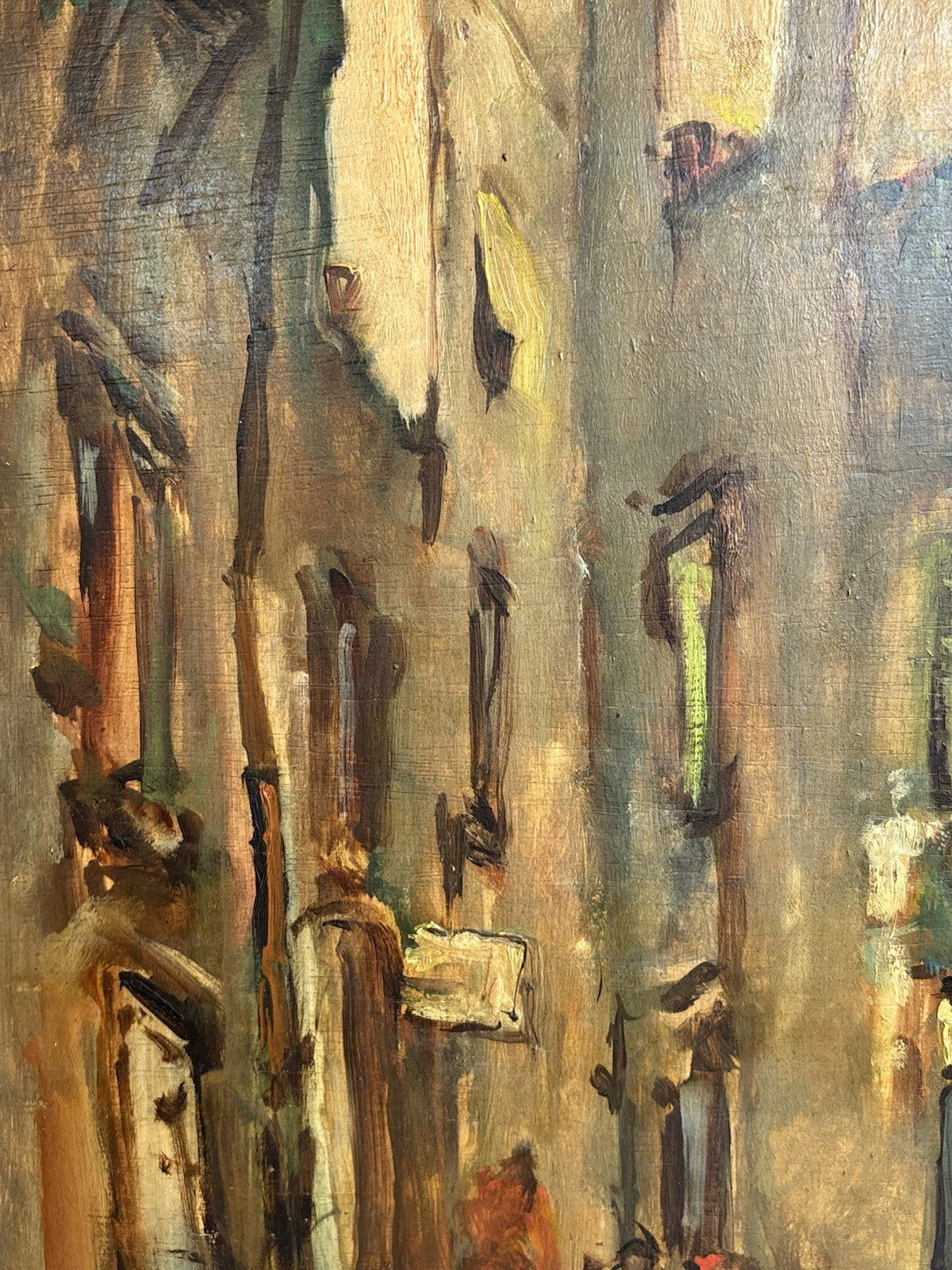 Quadro -Vicolo Con Figure- Raffaele Barscigliè dipinto a olio su tavoletta