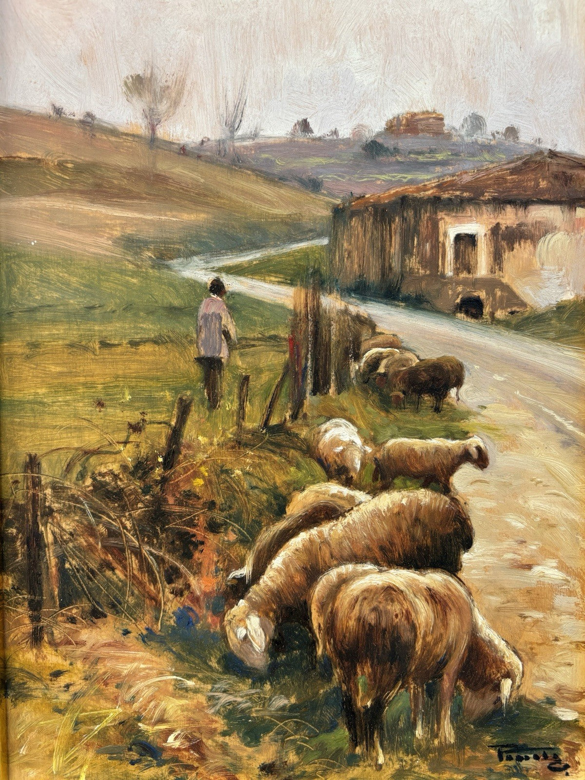 Quadro -Paesaggio Con Gregge- Giovanni Parlato dipinto a olio su tavoletta