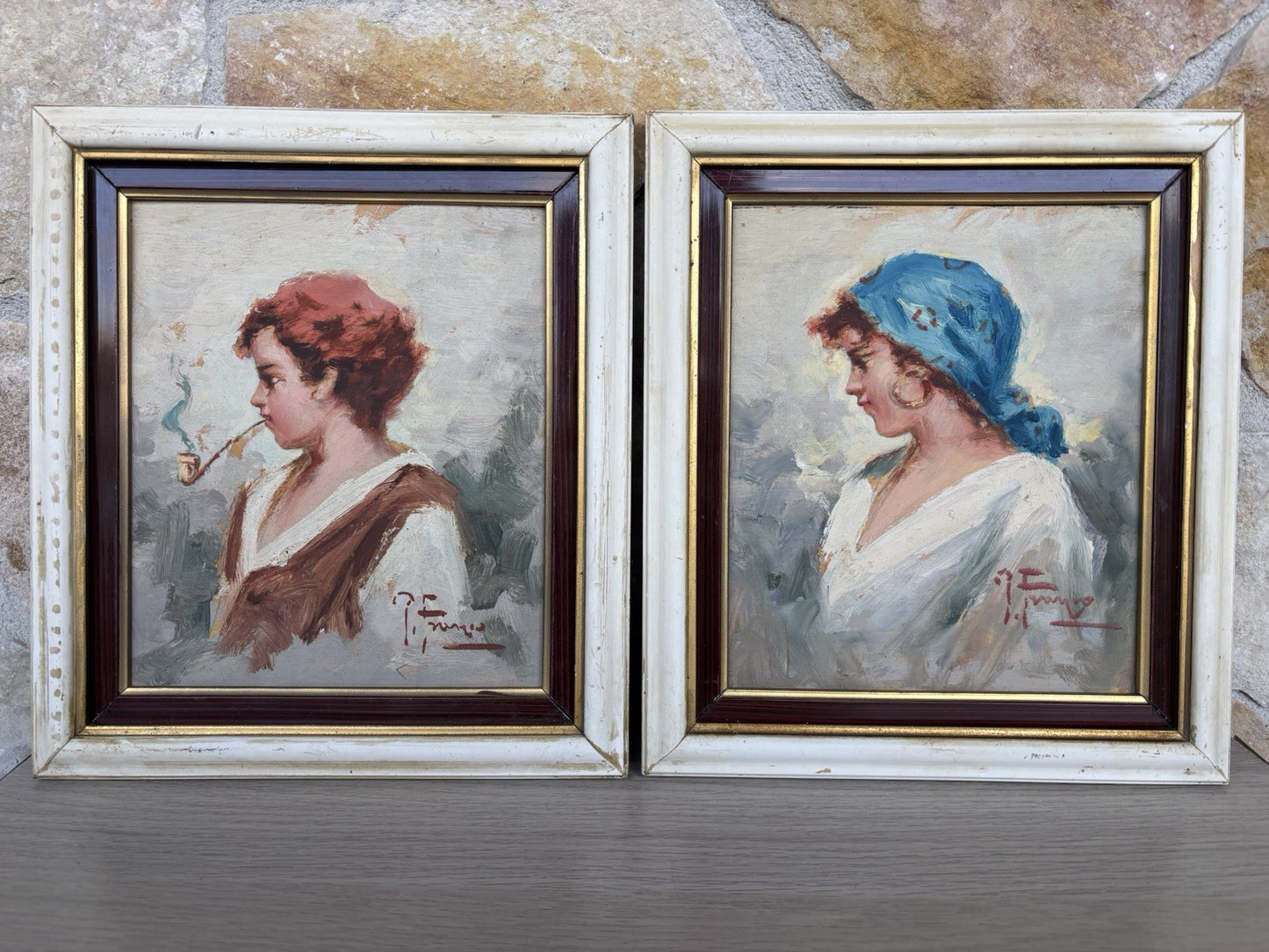 Coppia quadri -Figure- Francesco Pecoraro dipinti a olio