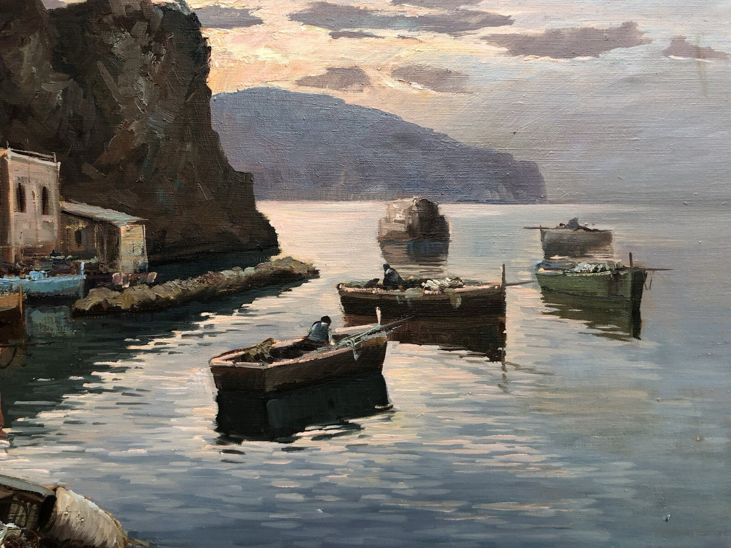 Quadro -Marina Di Procida Al Tramonto- dipinto a olio su tela