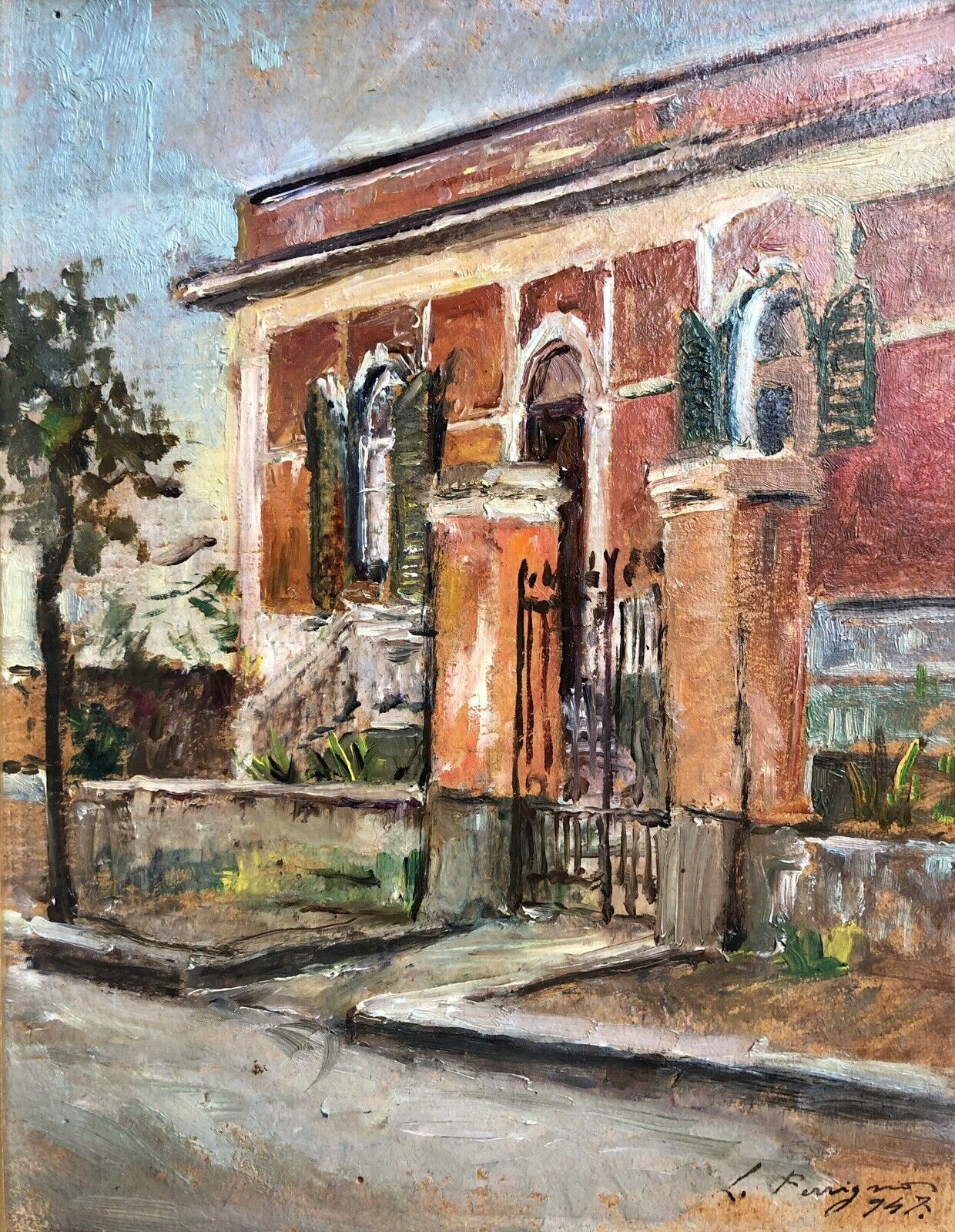 Quadro -Villa- dipinto a olio su cartoncino