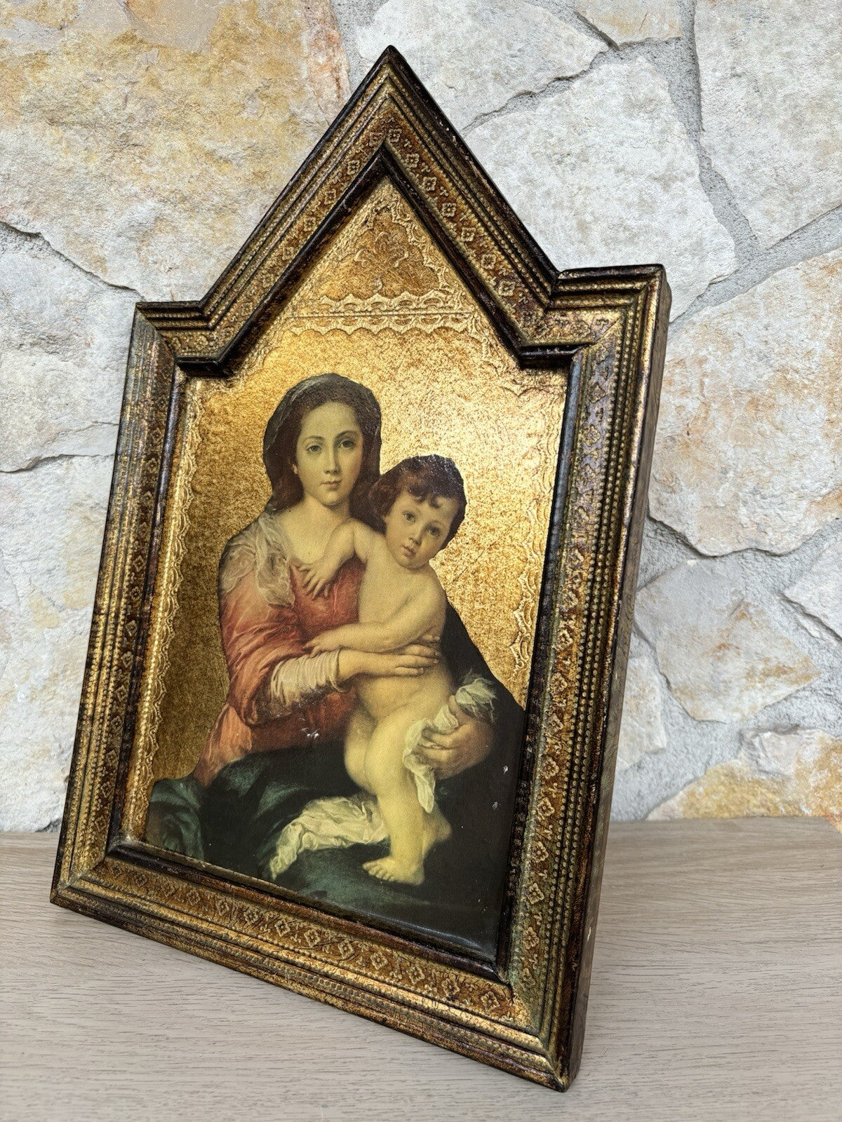 Icona Religiosa Vintage In Legno, Con Stampa