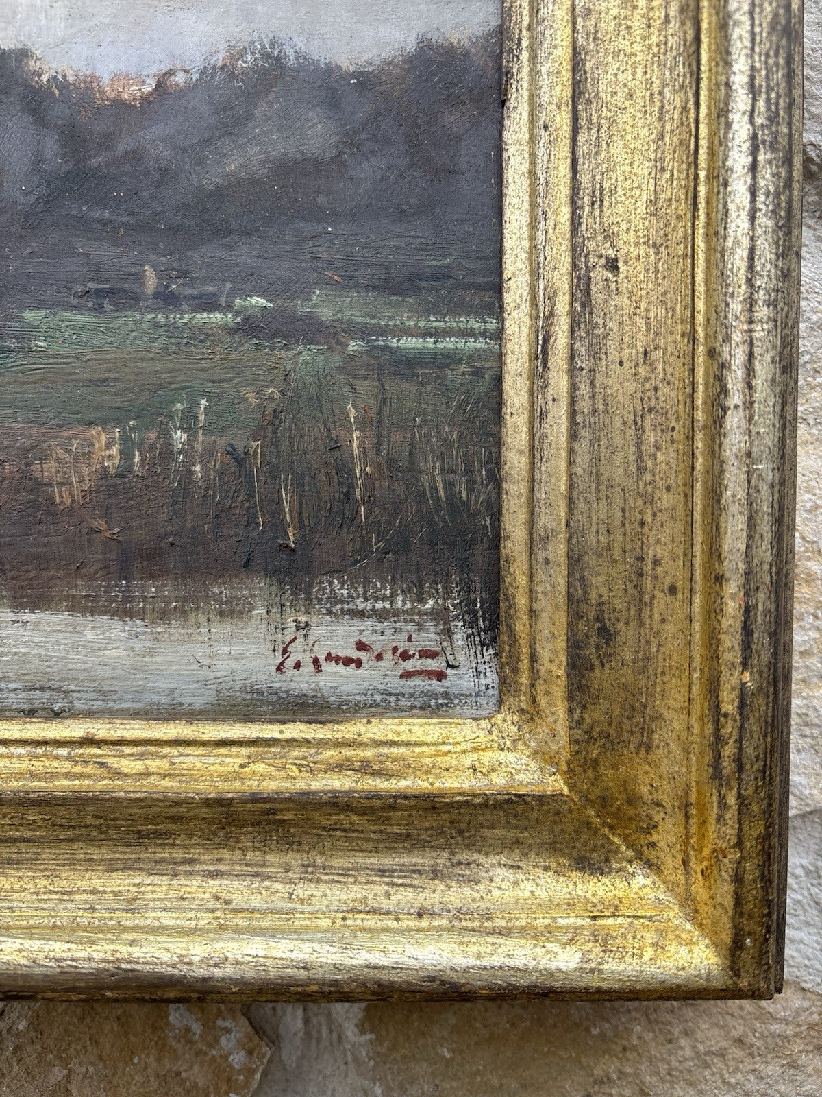 Quadro antico -Paesaggio- dipinto a olio su tavola