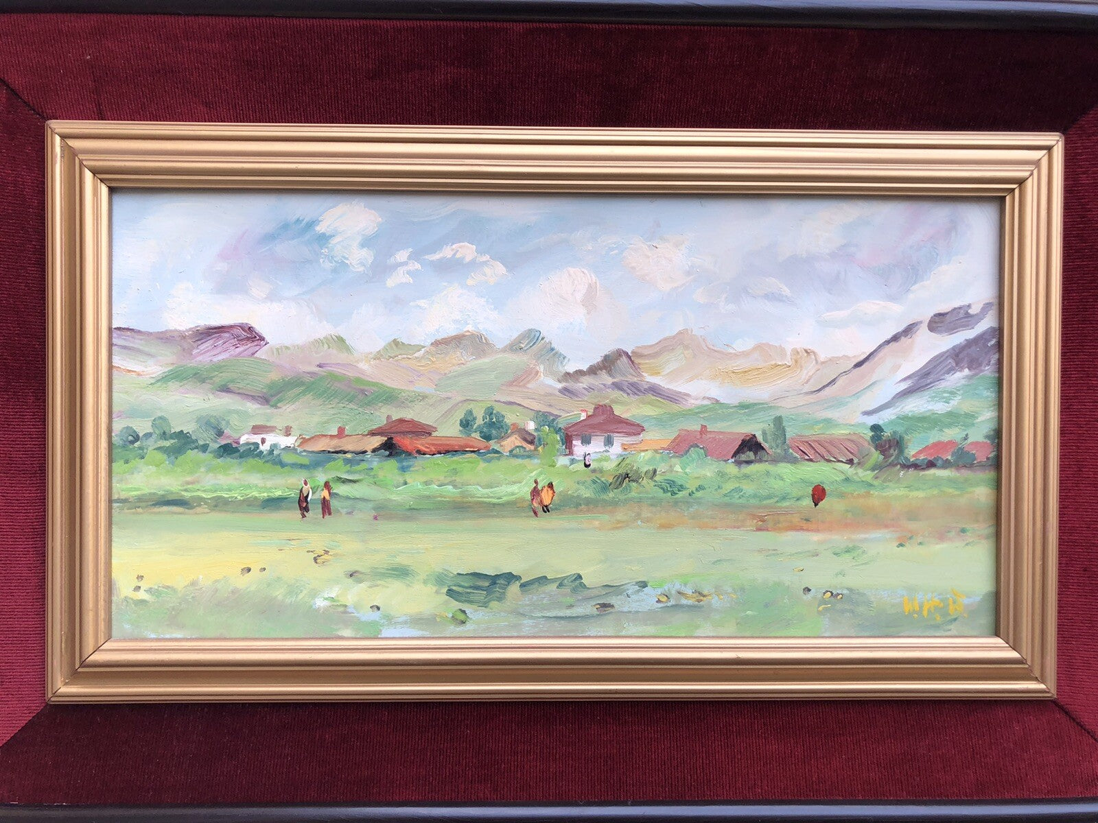 Quadro vintage -Paesaggio Alpino- dipinto a olio su tavoletta