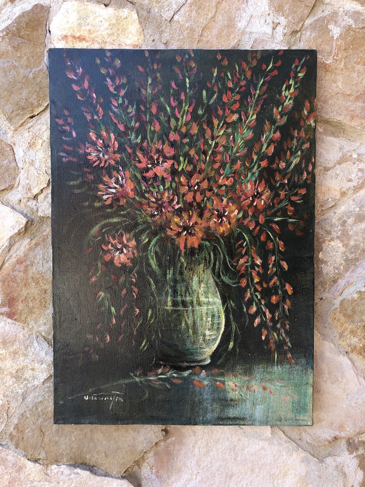 Quadro vintage -Vaso Con Fiori- dipinto a olio su tela