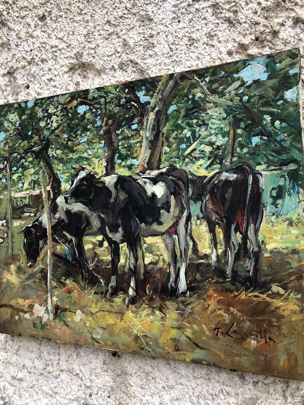 Quadro vintage -Mucche- dipinto a olio su tela