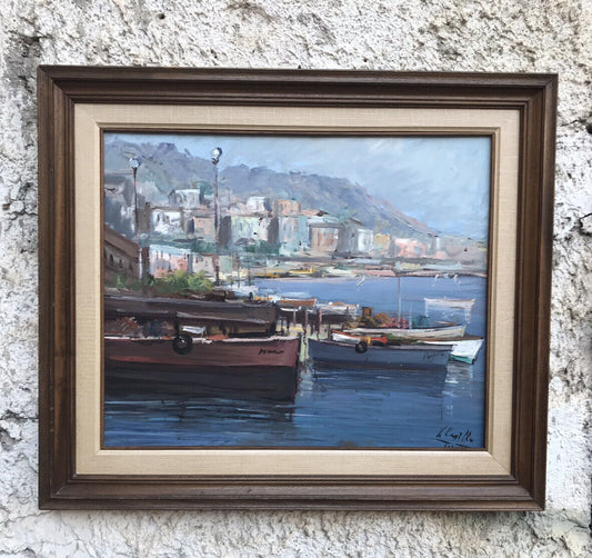 QUADRO VINTAGE -MARINA-DIPINTO A OLIO SU TAVOLETTA