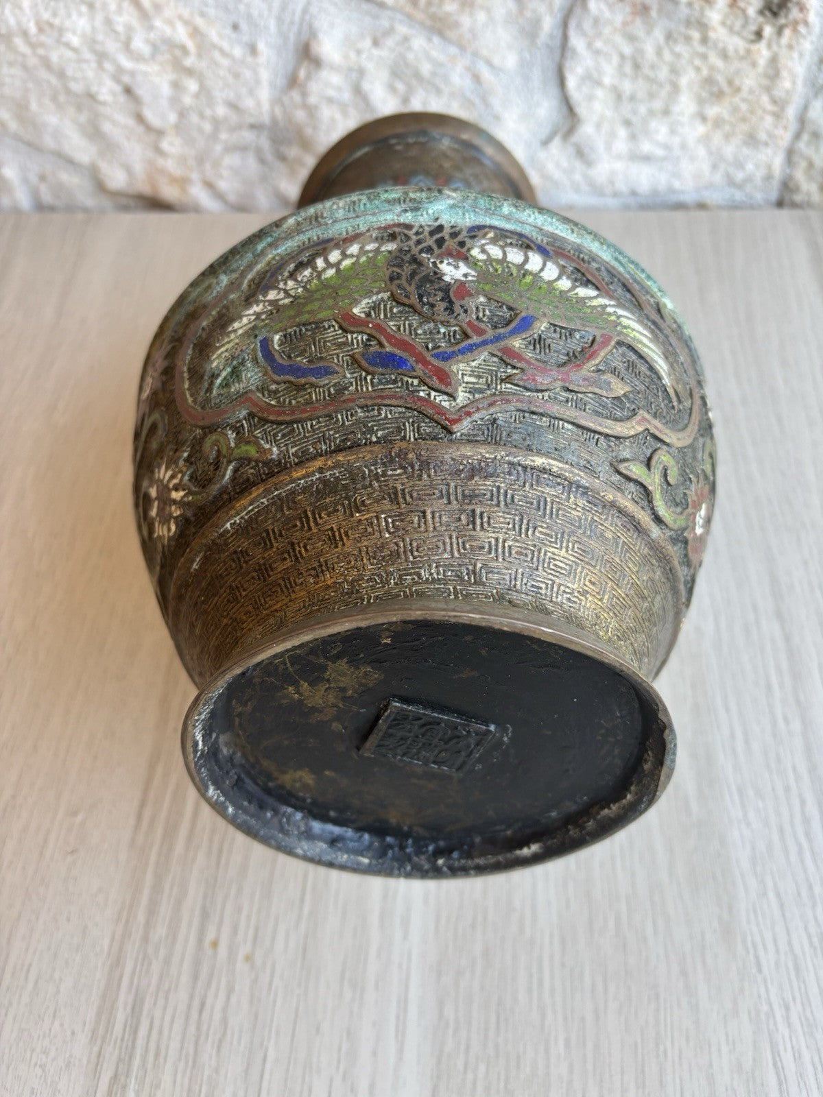 Vaso Vintage In Bronzo E Cloisonnè