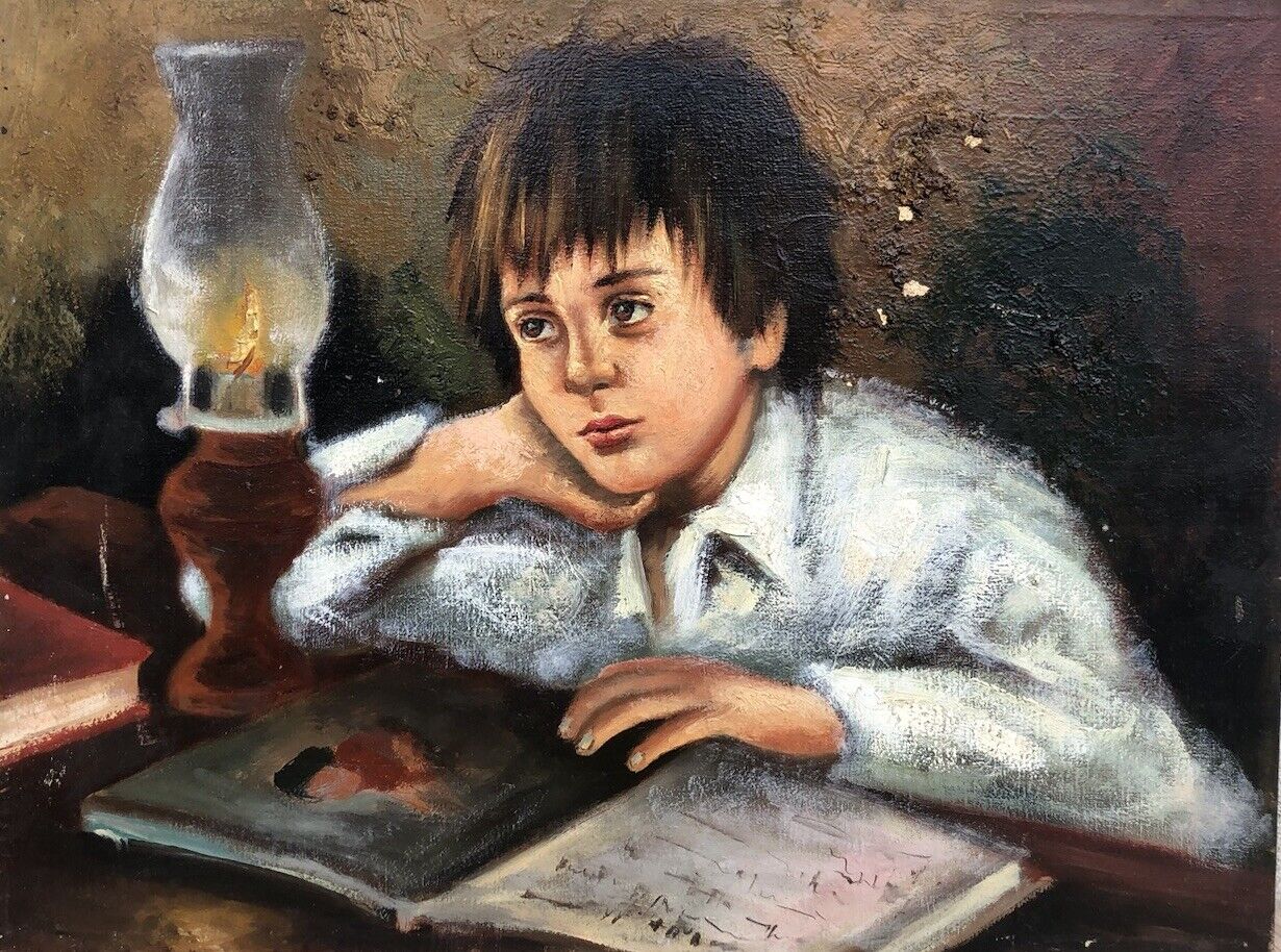Quadro vintage -Studente In Lettura- dipinto a olio su tela