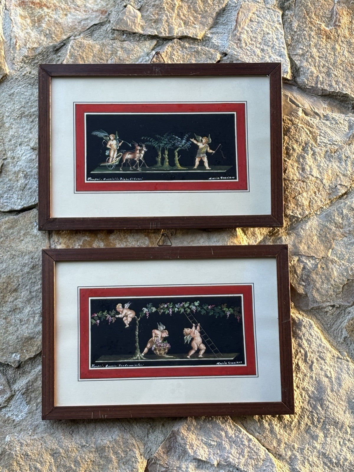 Coppia Di Quadri Vintage- Amorini- Gouache Dipinti A Mano