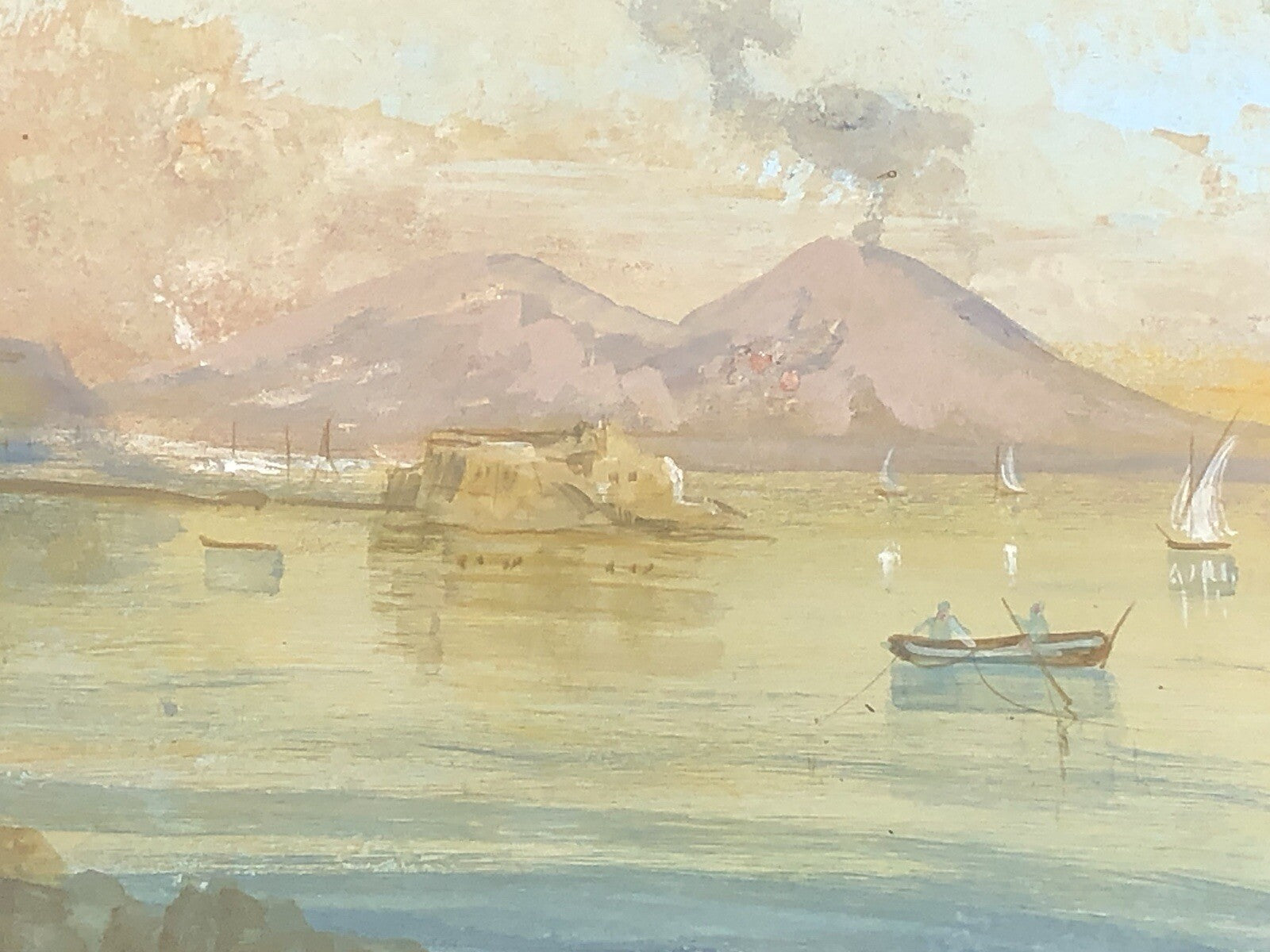Antico quadro gouache dipinto su carta Napoli