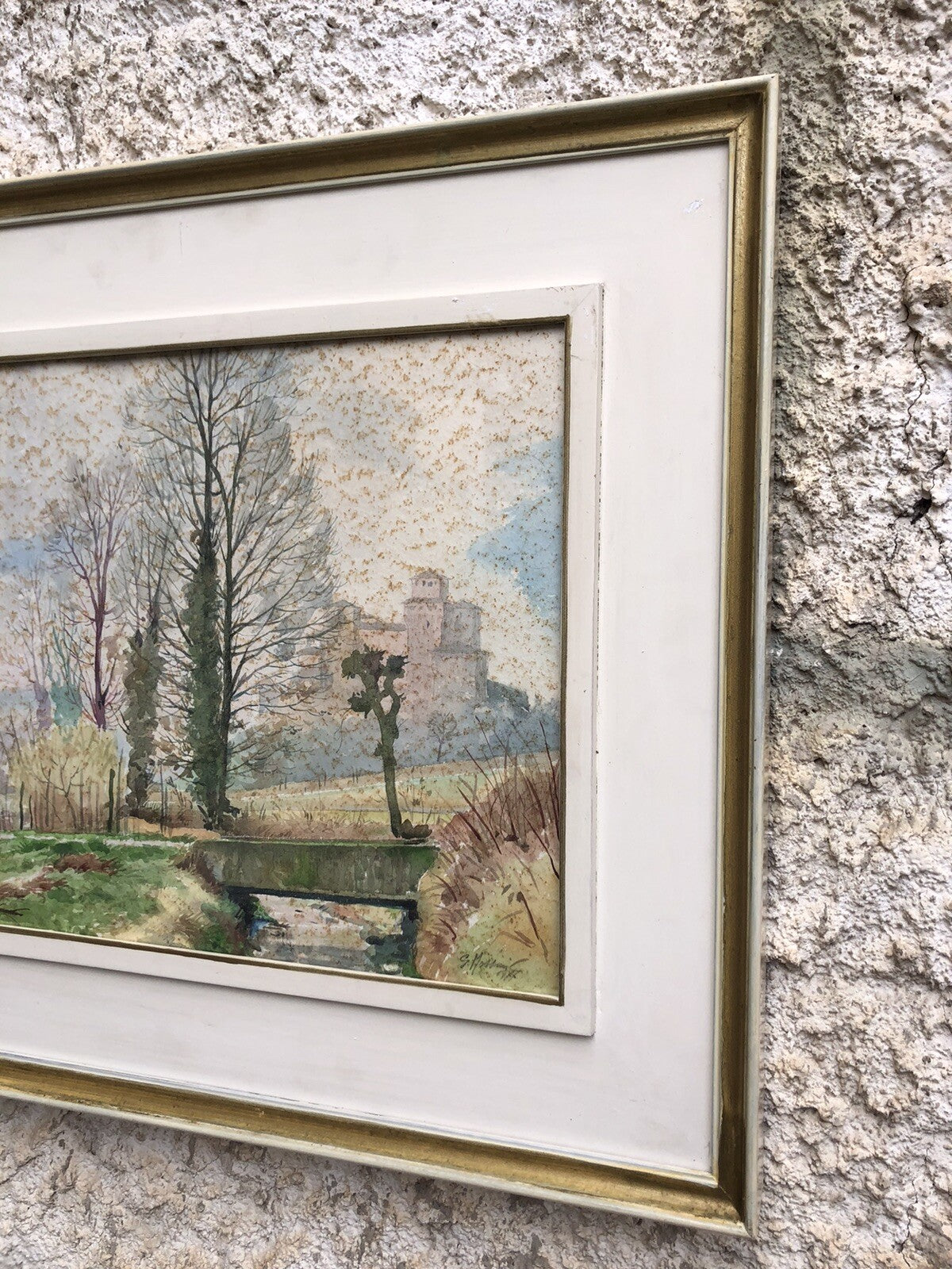 QUADRO VINTAGE -PAESAGGIO-DIPINTO AD ACQUERELLO SU CARTA
