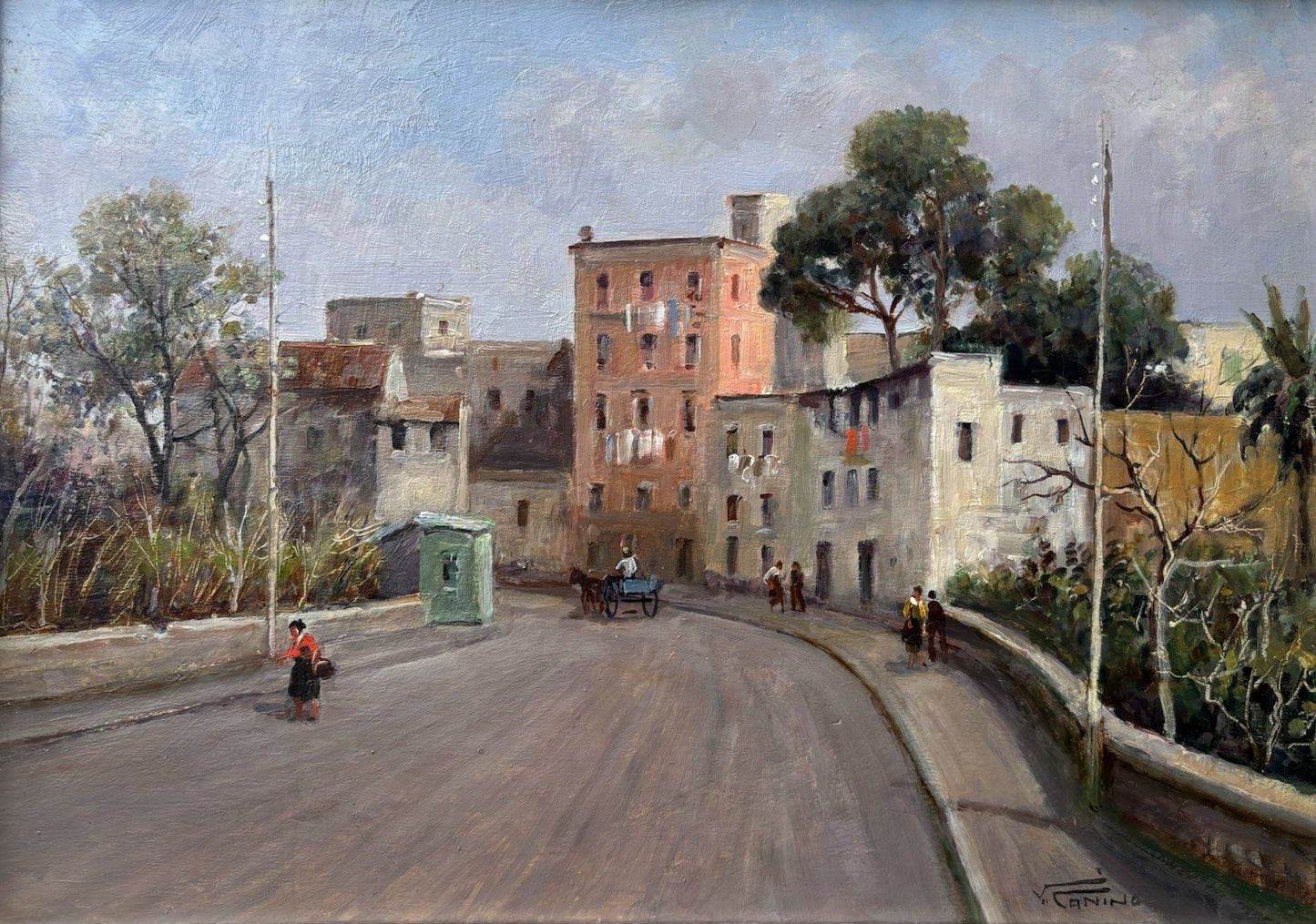 Quadro -Strada Di Paese- Vincenzo Canino dipinto a olio su tavoletta