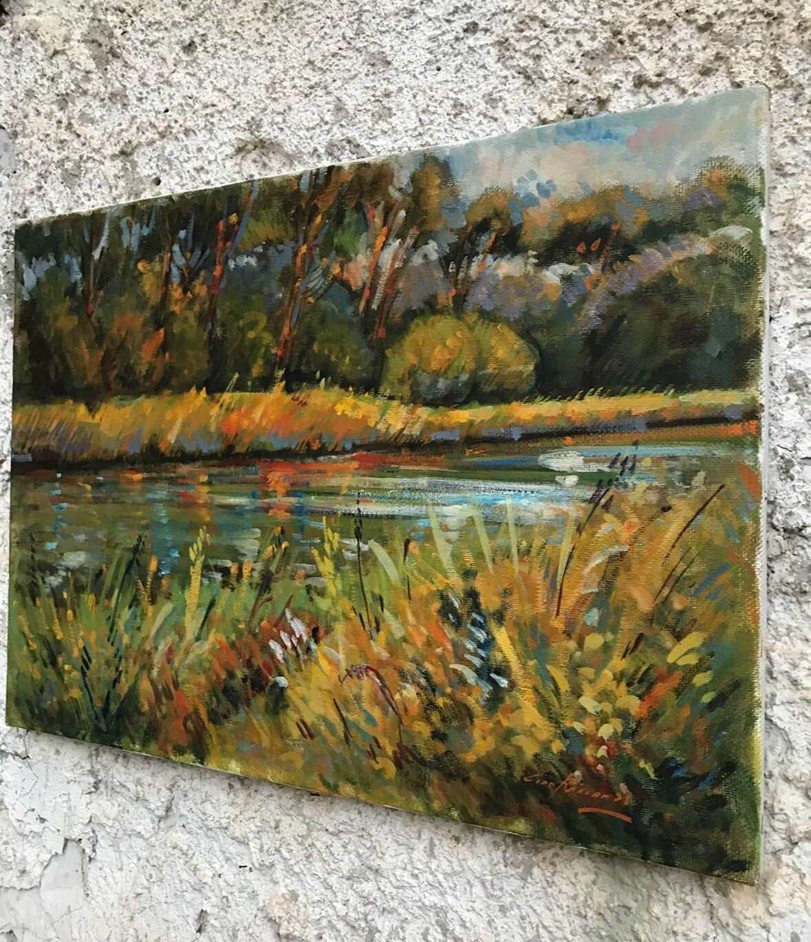 Quadro vintage -Sponde Del Fiume Volturno- dipinto a olio su tela