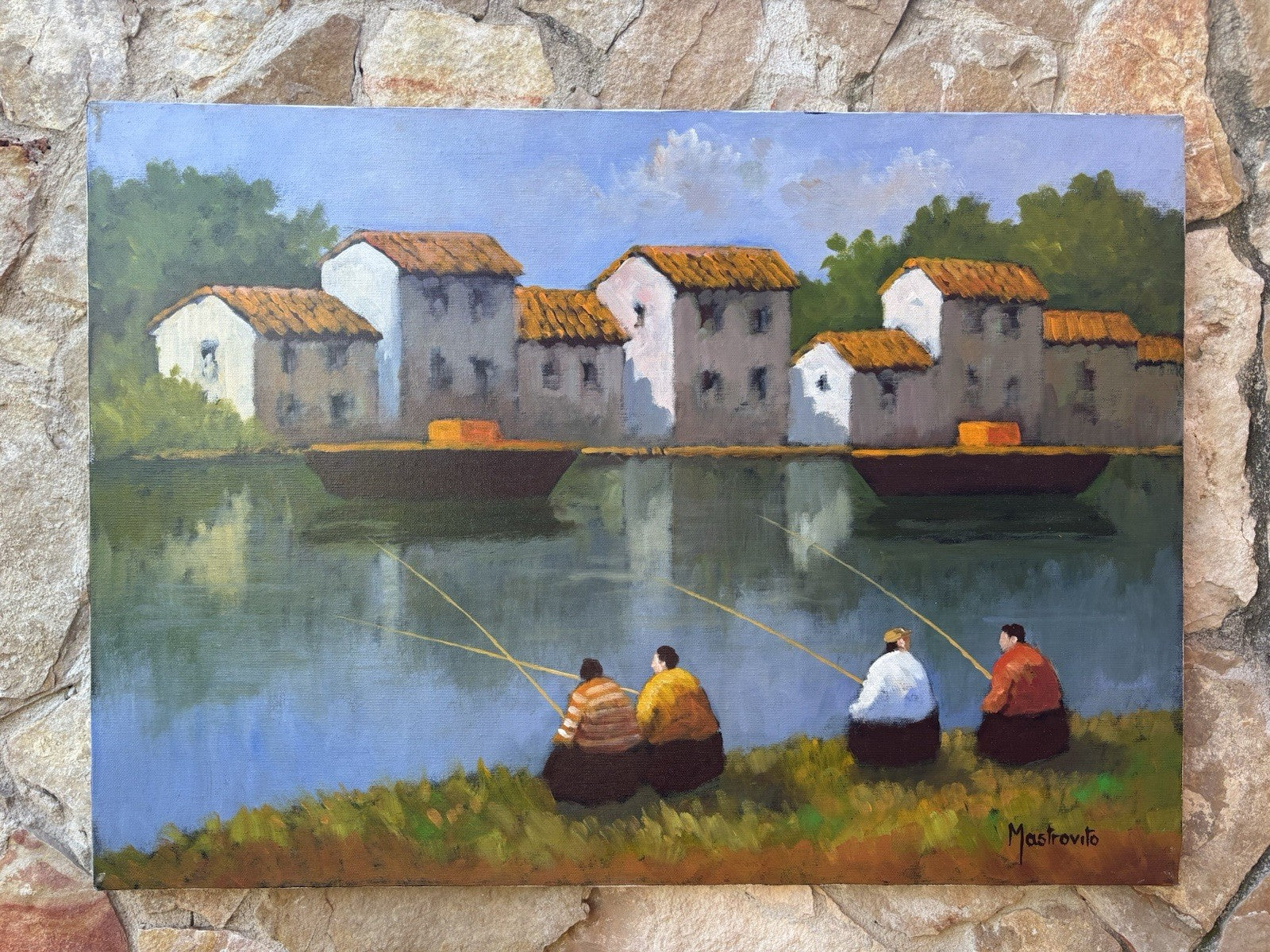 Quadro -Pesatori- Adolfo Mastrovito dipinto a olio su tela