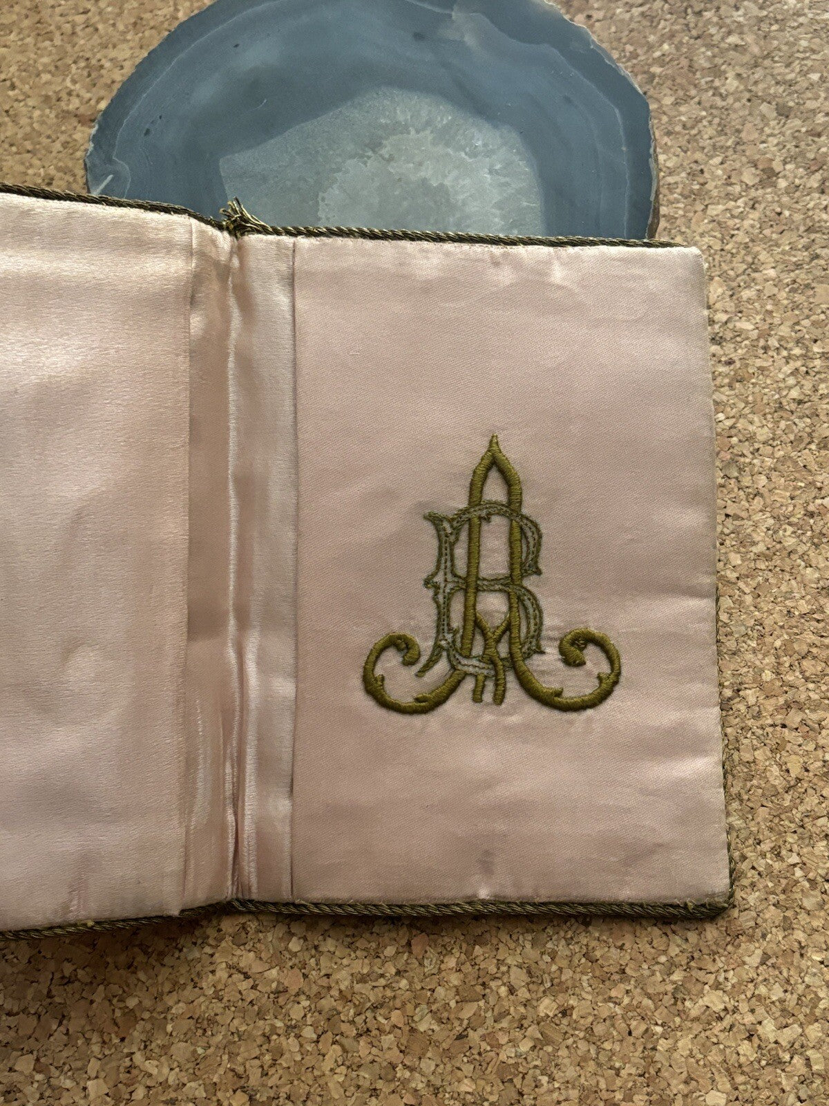 Porta Documenti, Portacarte Ricamato Vintage Con Iniziali