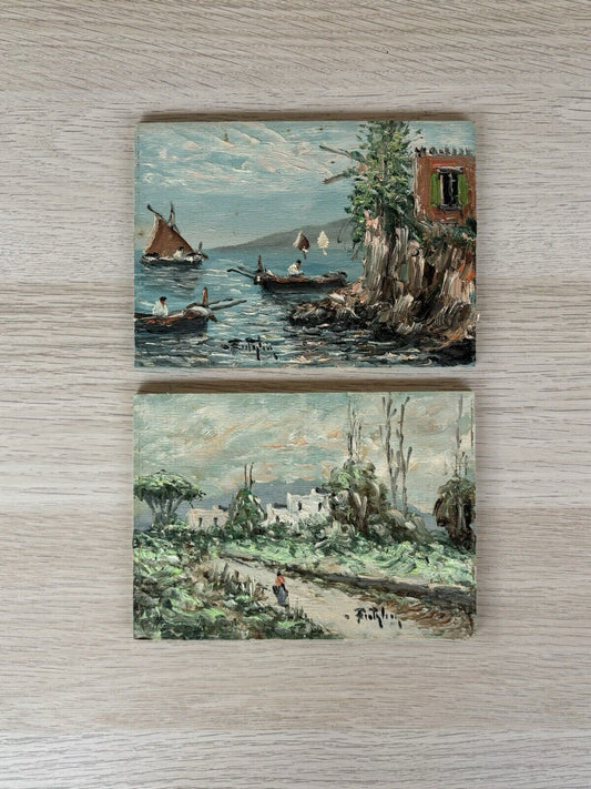 Coppia di quadri dipinti a olio su tavoletta