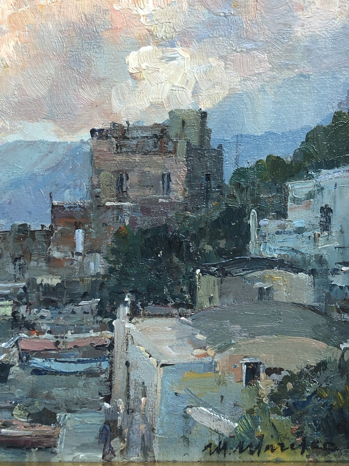 Quadro vintage -Marina- dipinto a olio su tavoletta