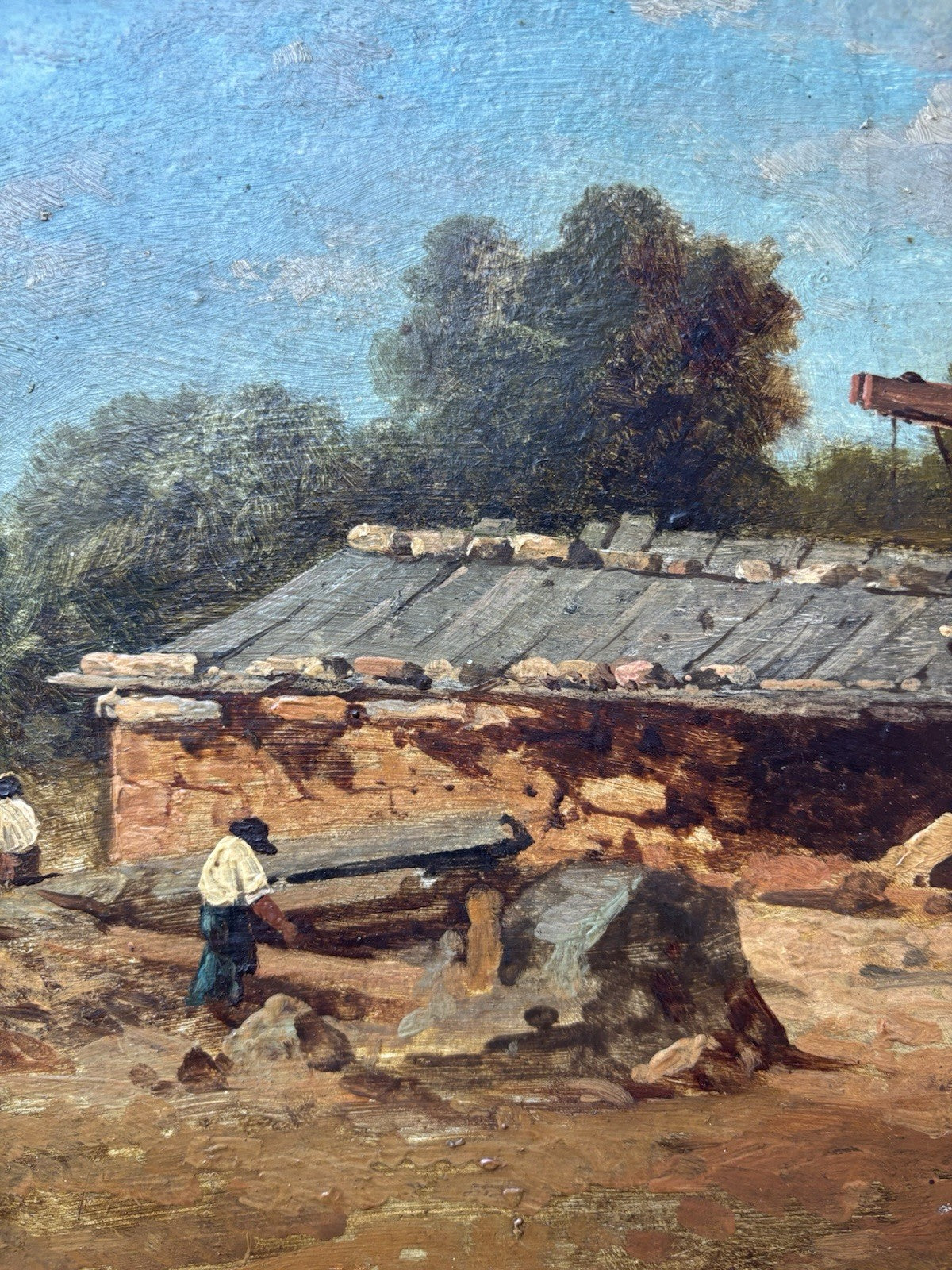Quadro antico scuola francese -Paesaggio- dipinto a olio