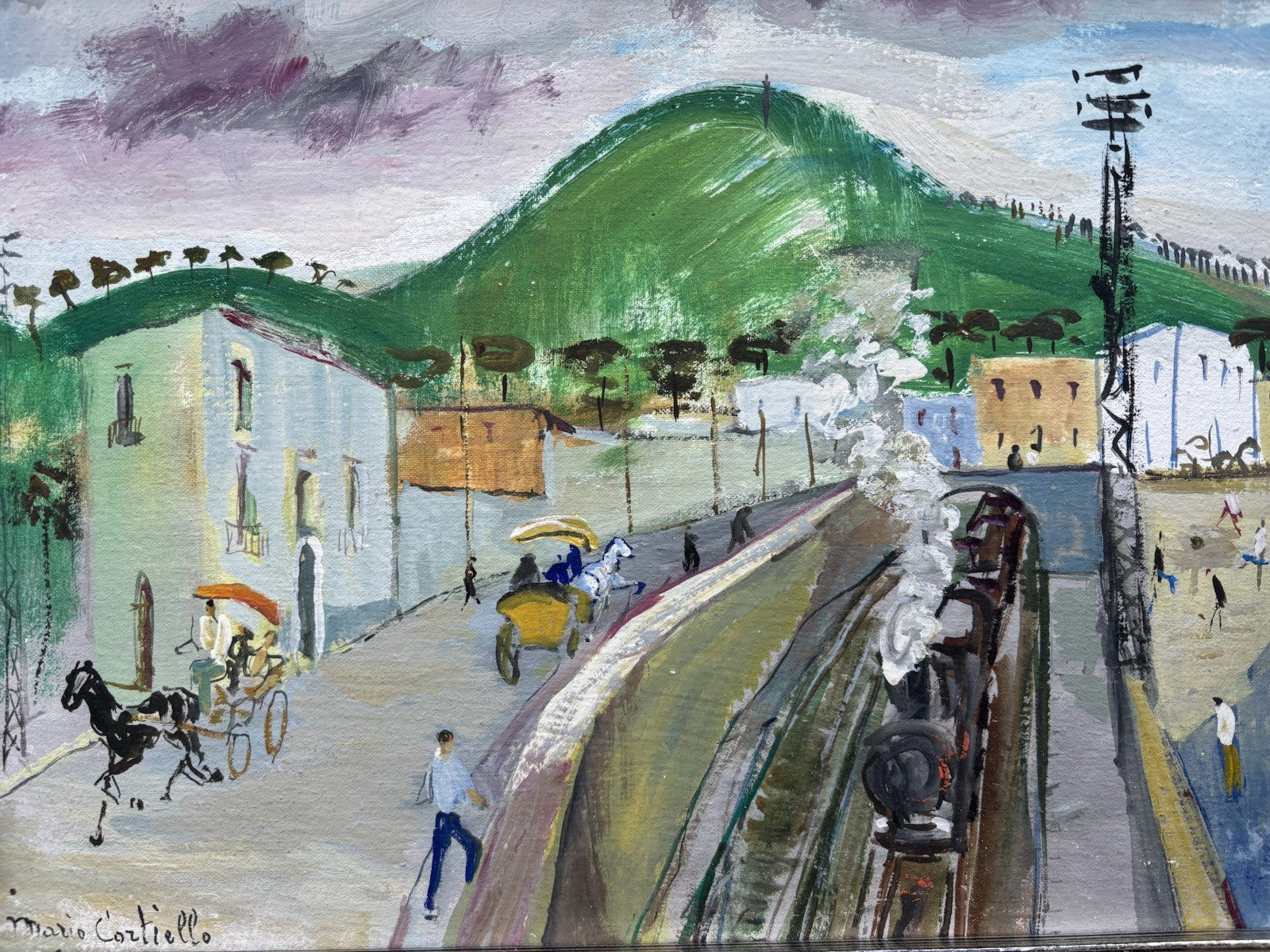 Quadro -Stazione Con Treno- Mario Cortiello dipinto a olio