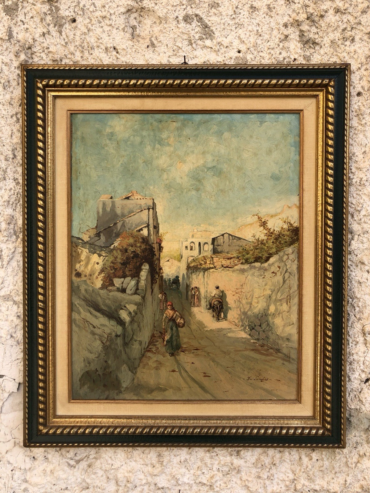 Quadro -Strada Con Figure- dipinto a olio su tavoletta