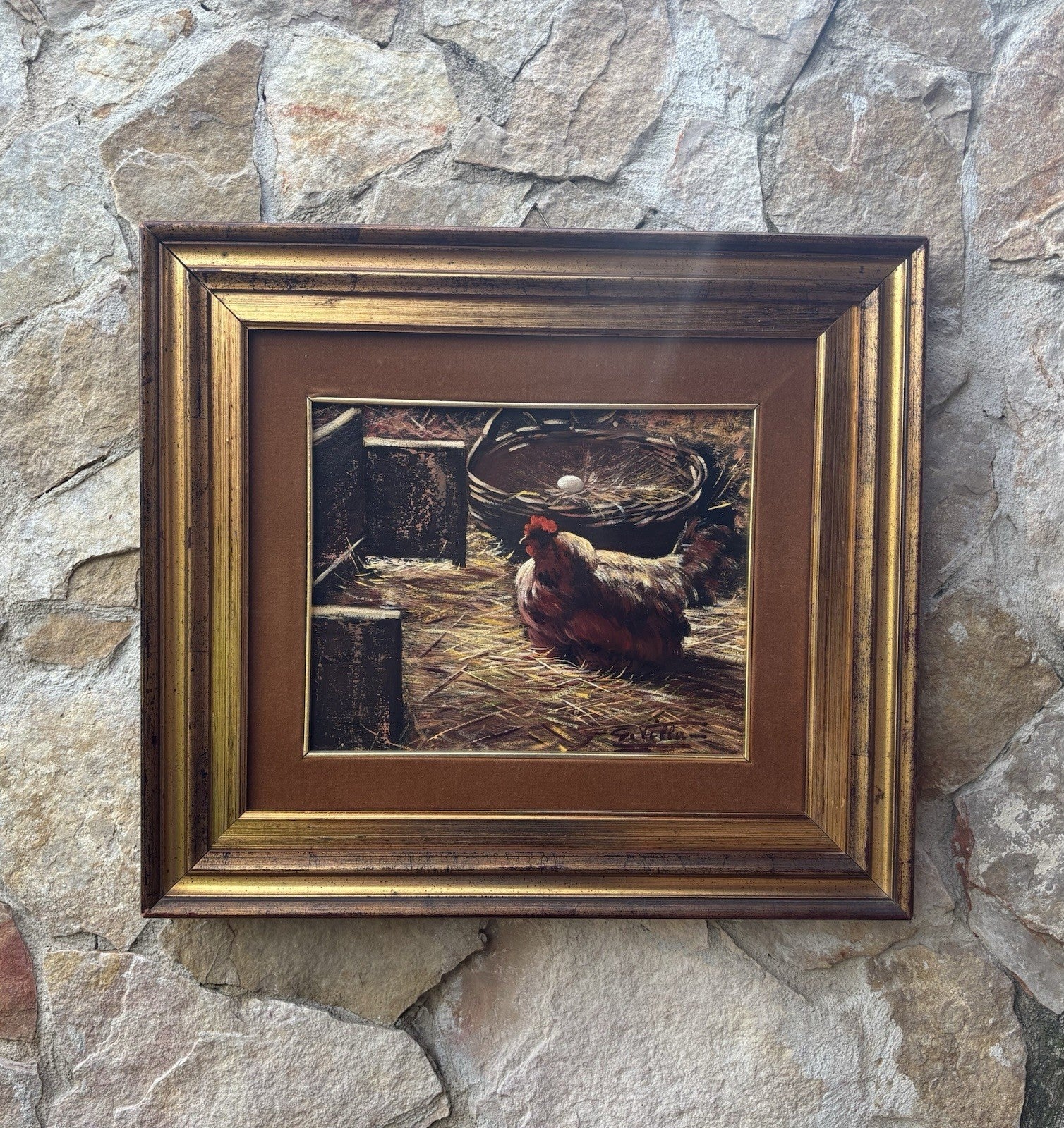 Quadro -Pollaio- Goffredo Villa dipinto a olio su tavoletta