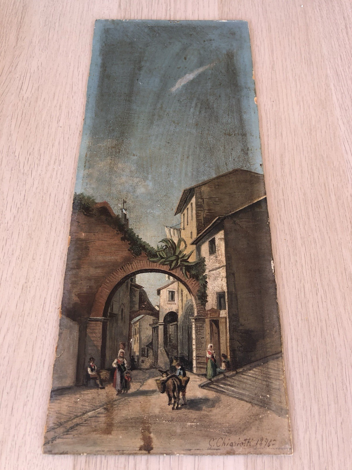 Quadro antico -Una Via Di Tivoli- dipinto a olio