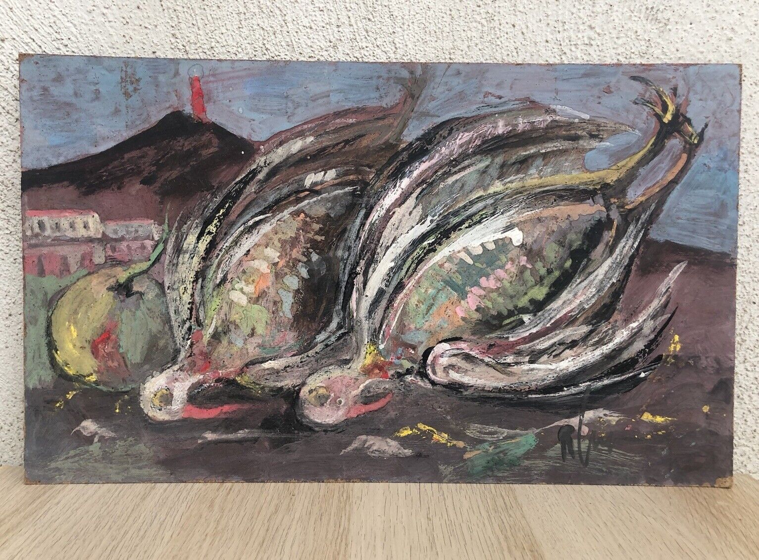 Quadro vintage -Natura Morta- dipinto a tecnica mista su masonite