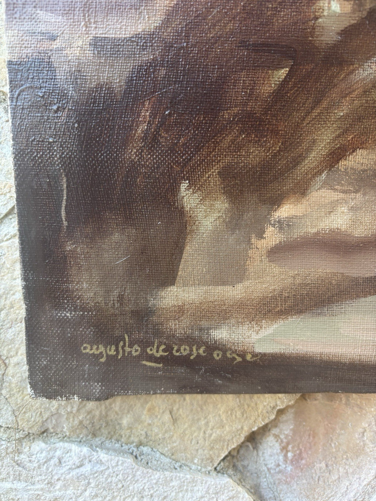Quadro -Paesaggio Con Figura- Augusto Orange De Rose dipinto a olio su tela