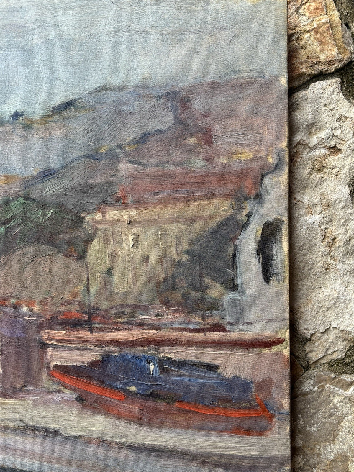 Quadro -Barche Al Porto- dipinto a olio su tela