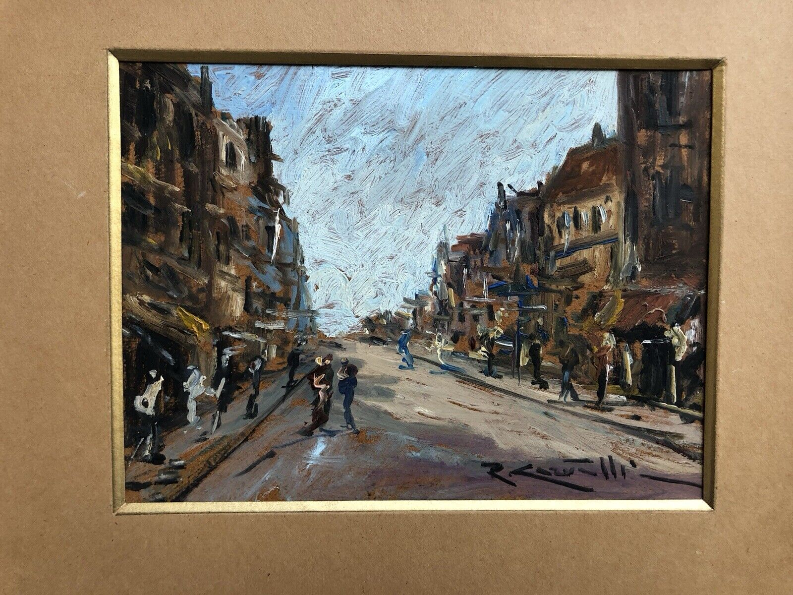 Quadro vintage -Strada Con Figure- dipinto a olio