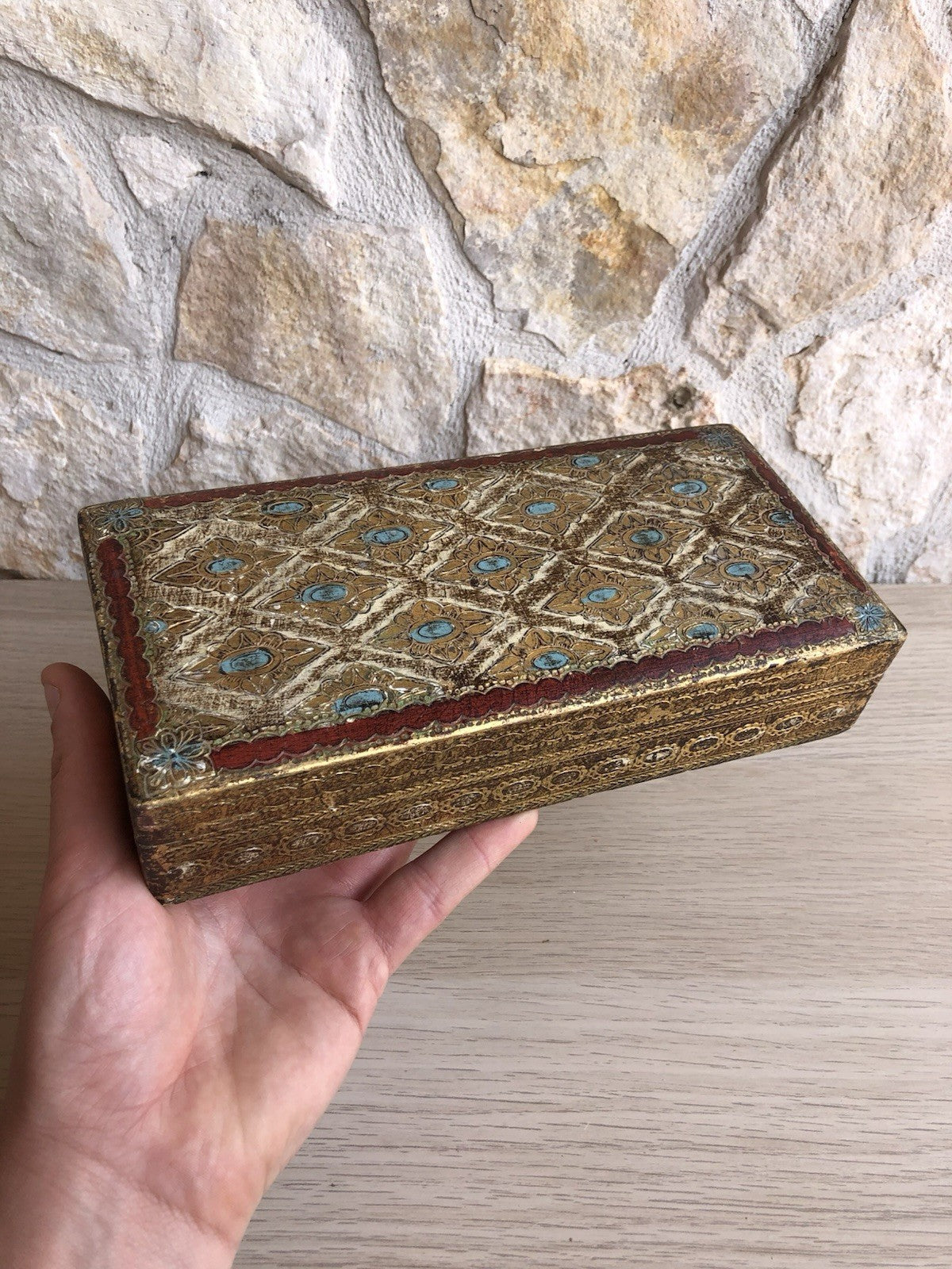 Scatola Portagioie Vintage In Legno Stile Fiorentino