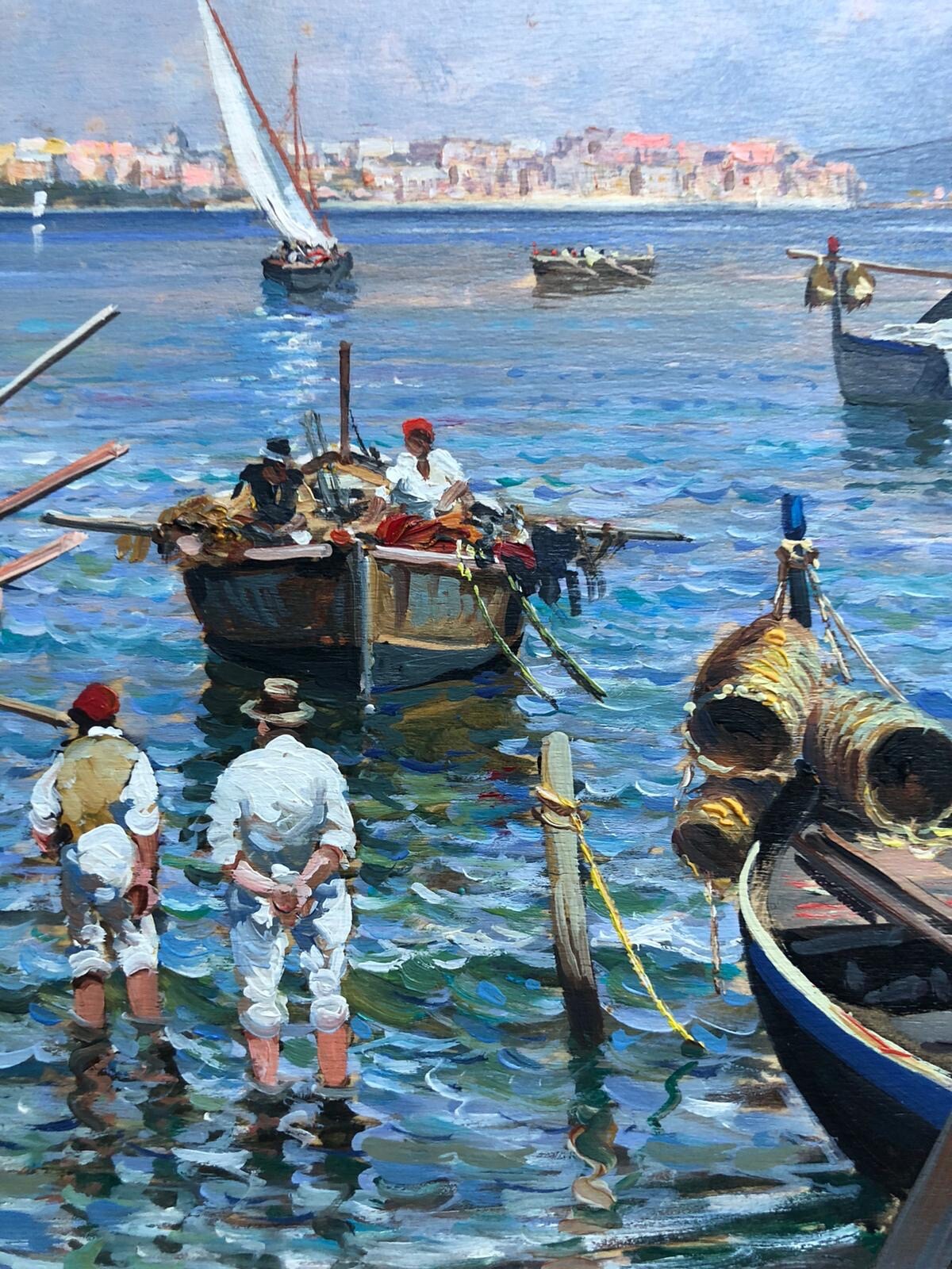 Quadro vintage -Marina Di Napoli- dipinto a olio su tavola