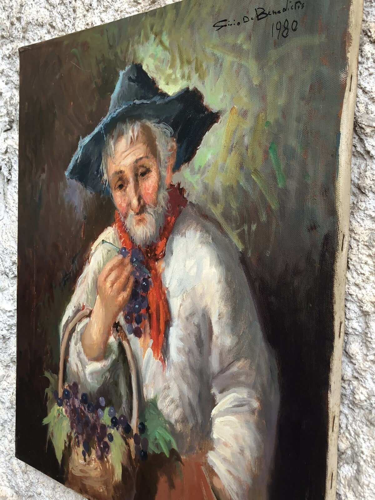 Quadro vintage -Contadino Con Uva- dipinto a olio su tela