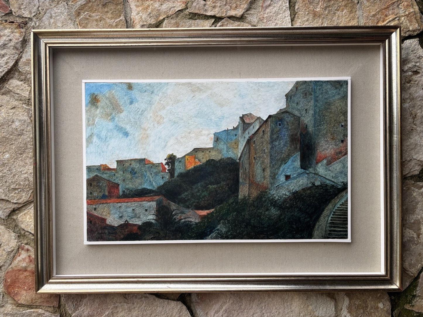 Quadro -Paesaggio Con Case- Achille Capaldo dipinto a olio su tela
