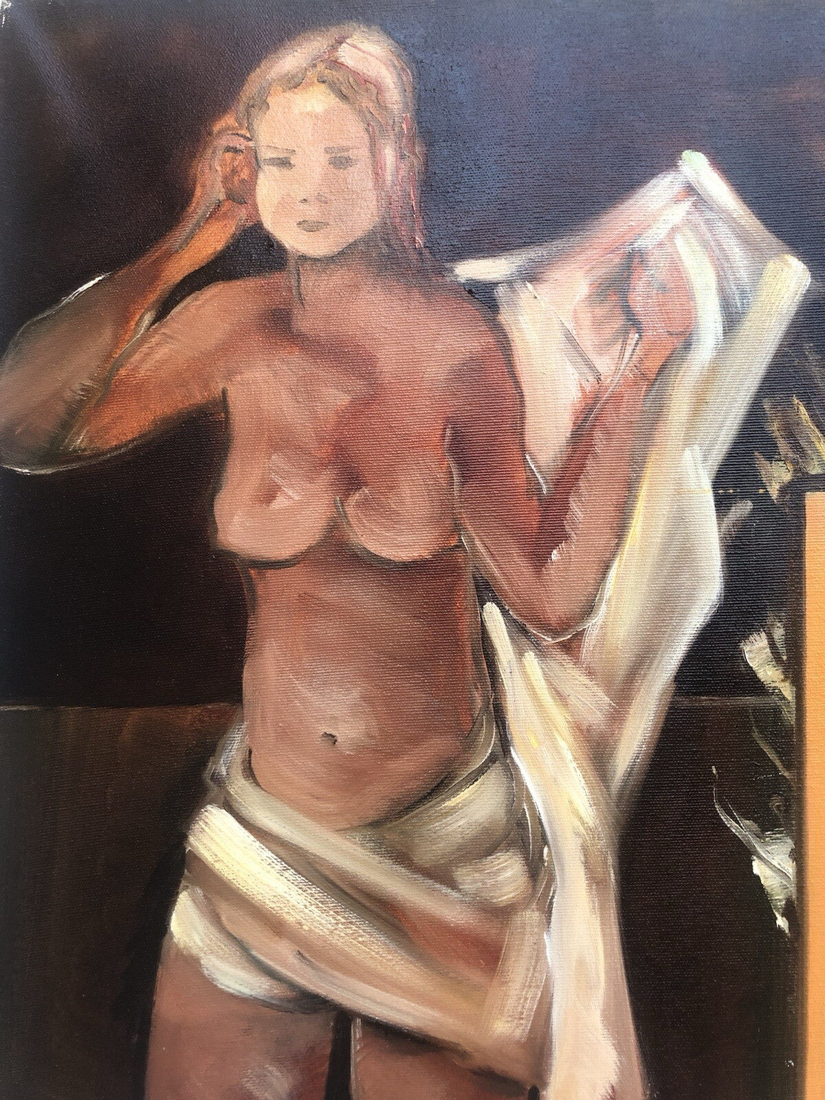 Quadro vintage -Nello Studio, La Modella- dipinto a olio su tela