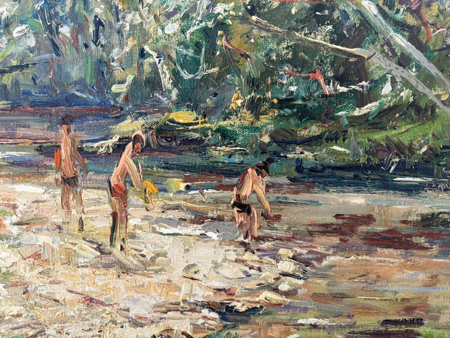 Quadro vintage -Bagnanti Al Fiume- dipinto a olio su tela