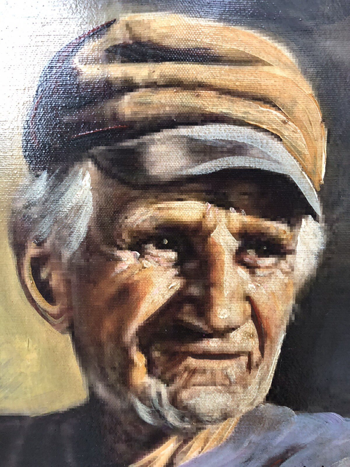 Quadro dipinto a olio su tela, soggetto Uomo Anziano