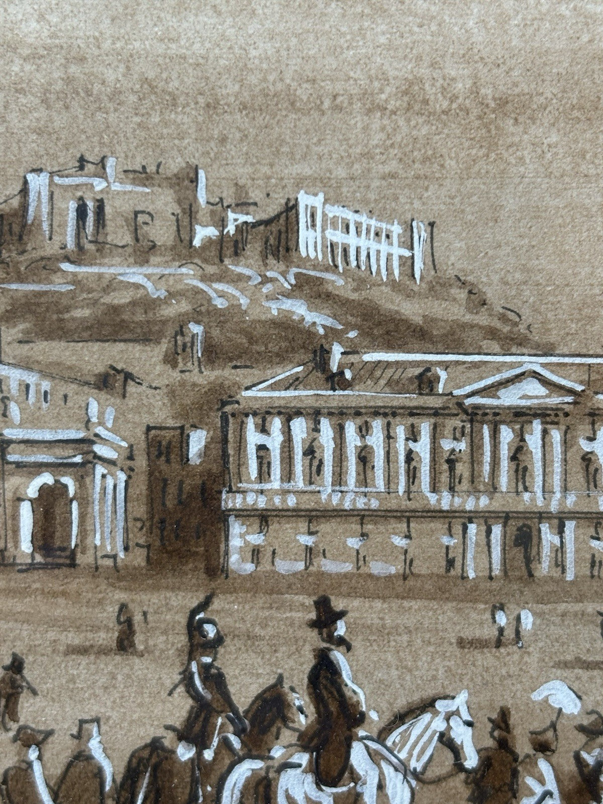 Quadro antico -Napoli, Piazza Plebiscito- realizzato a tecnica mista su carta