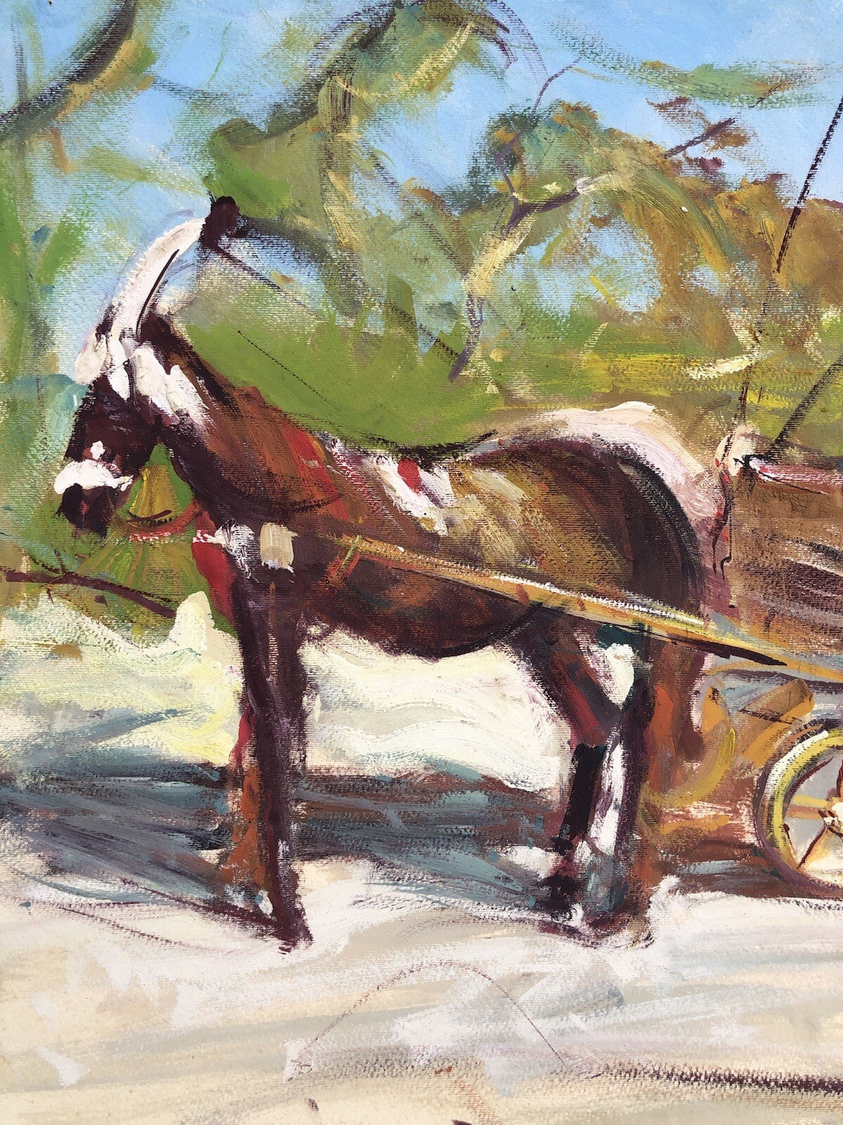 Quadro vintage -Carrozza Con Cavallo- dipinto a tecnica mista su cartoncino