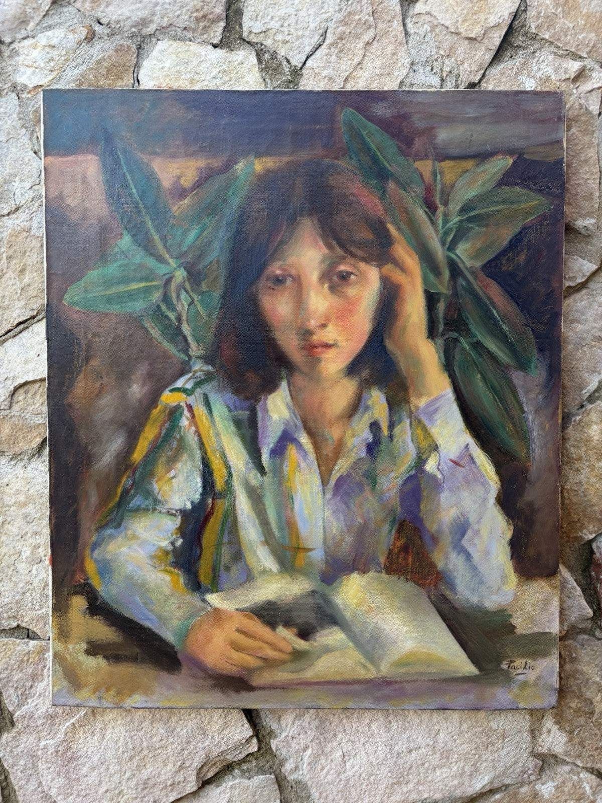Quadro -Donna In Lettura- dipinto a olio su tela