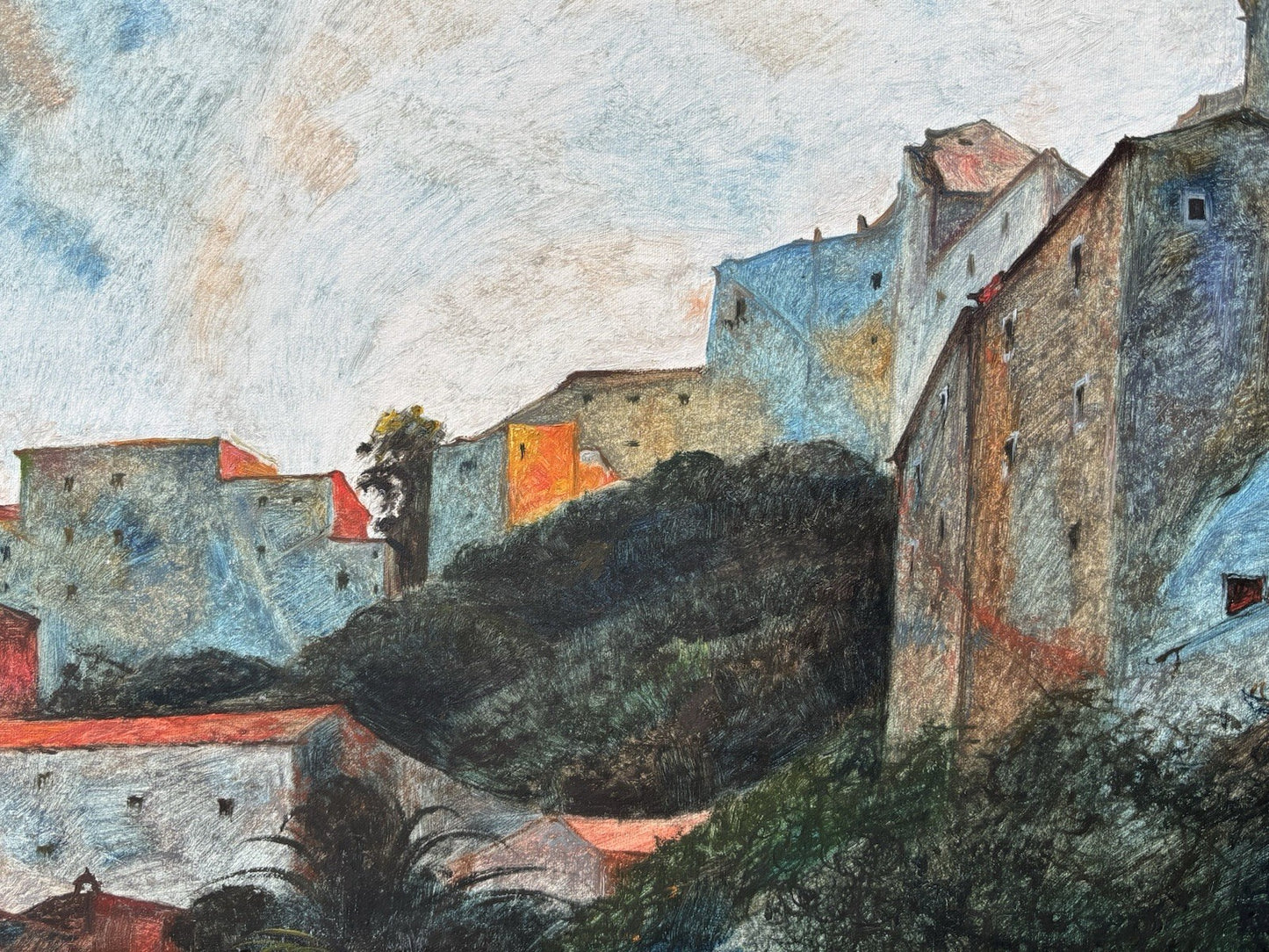 Quadro -Paesaggio Con Case- Achille Capaldo dipinto a olio su tela