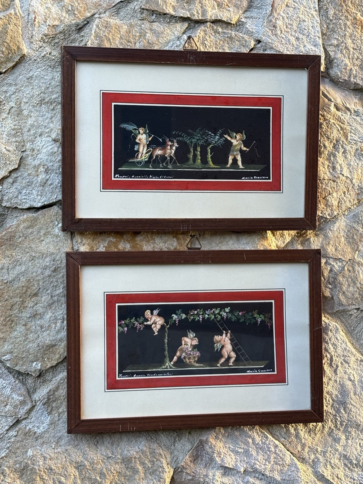 Coppia Di Quadri Vintage- Amorini- Gouache Dipinti A Mano