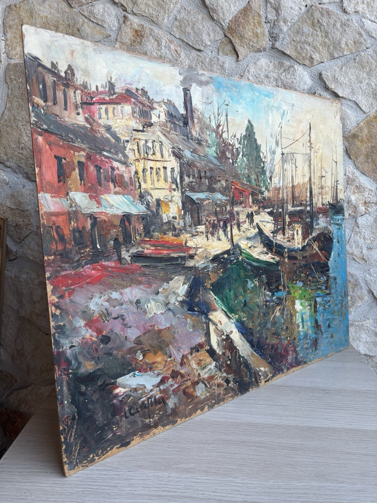 Quadro -Barche Al Porto- Luigi Cerqua dipinto a olio
