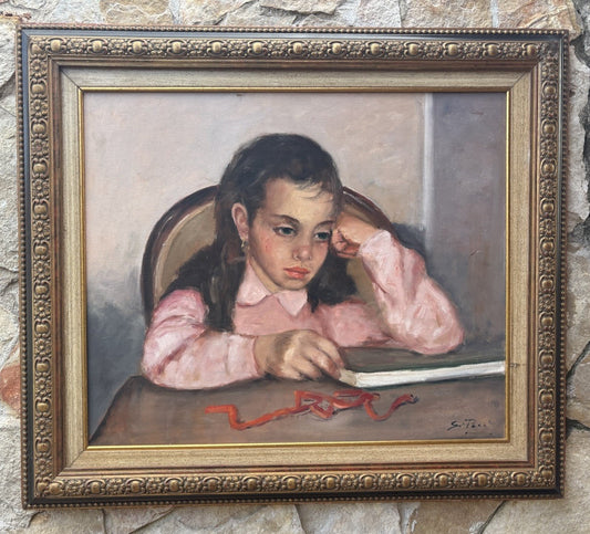 Quadro -Fanciulla Pensierosa- Giovanni Pane dipinto a olio su tavoletta