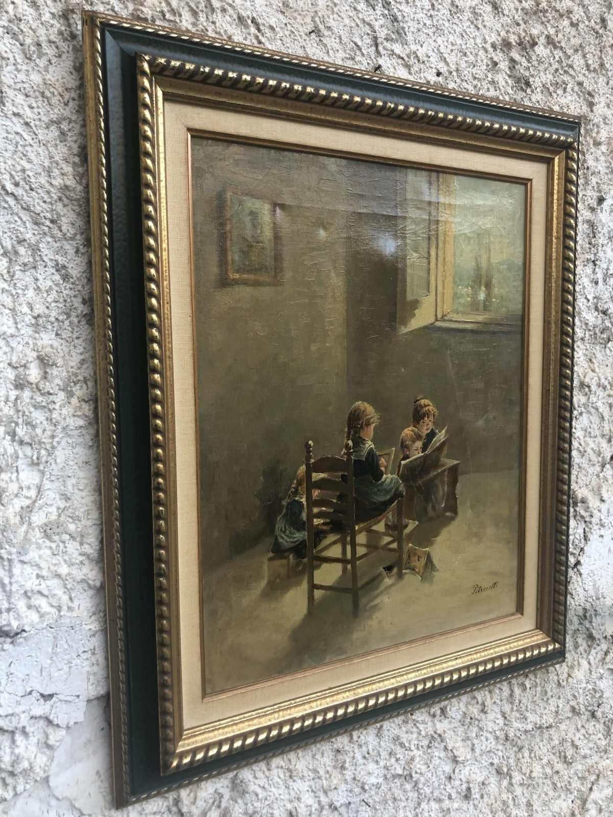 Quadro -Fanciulli In Lettura- dipinto a olio su tela